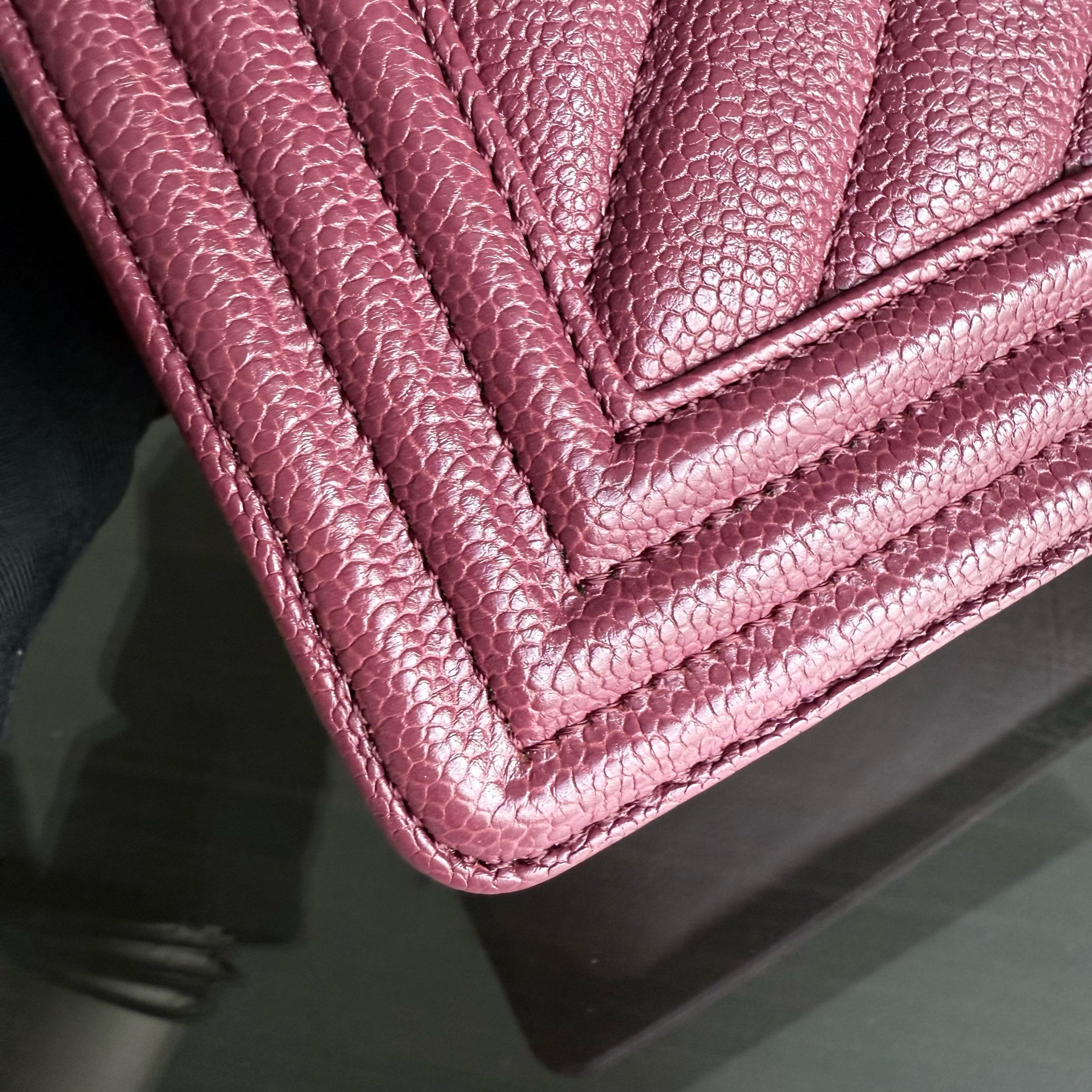 Chanel Boy Medium - Caviar 25CM Chevron Burgundy Gold Hardware Series 24