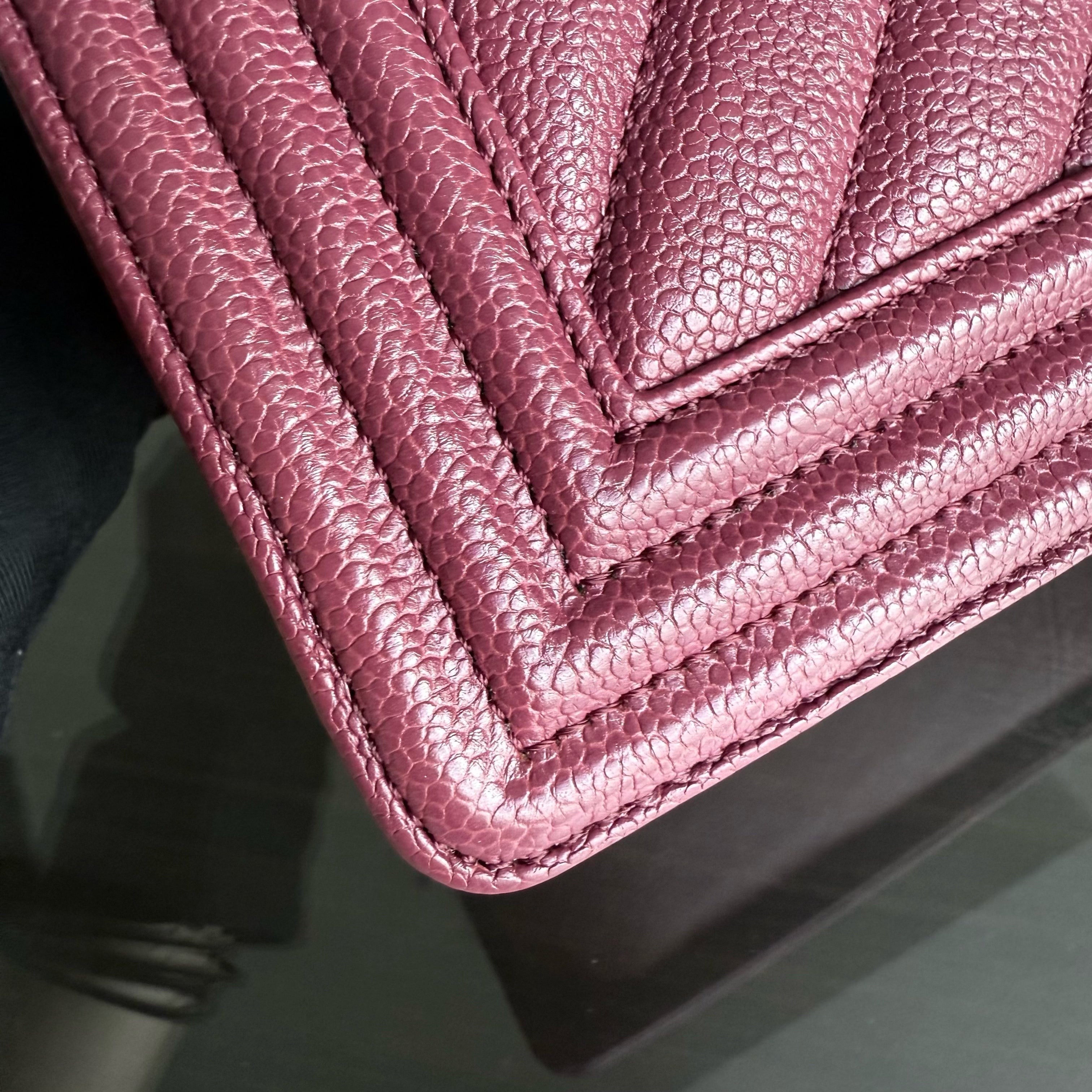 Chanel Boy Medium - Caviar 25CM Chevron Burgundy Gold Hardware Series 28