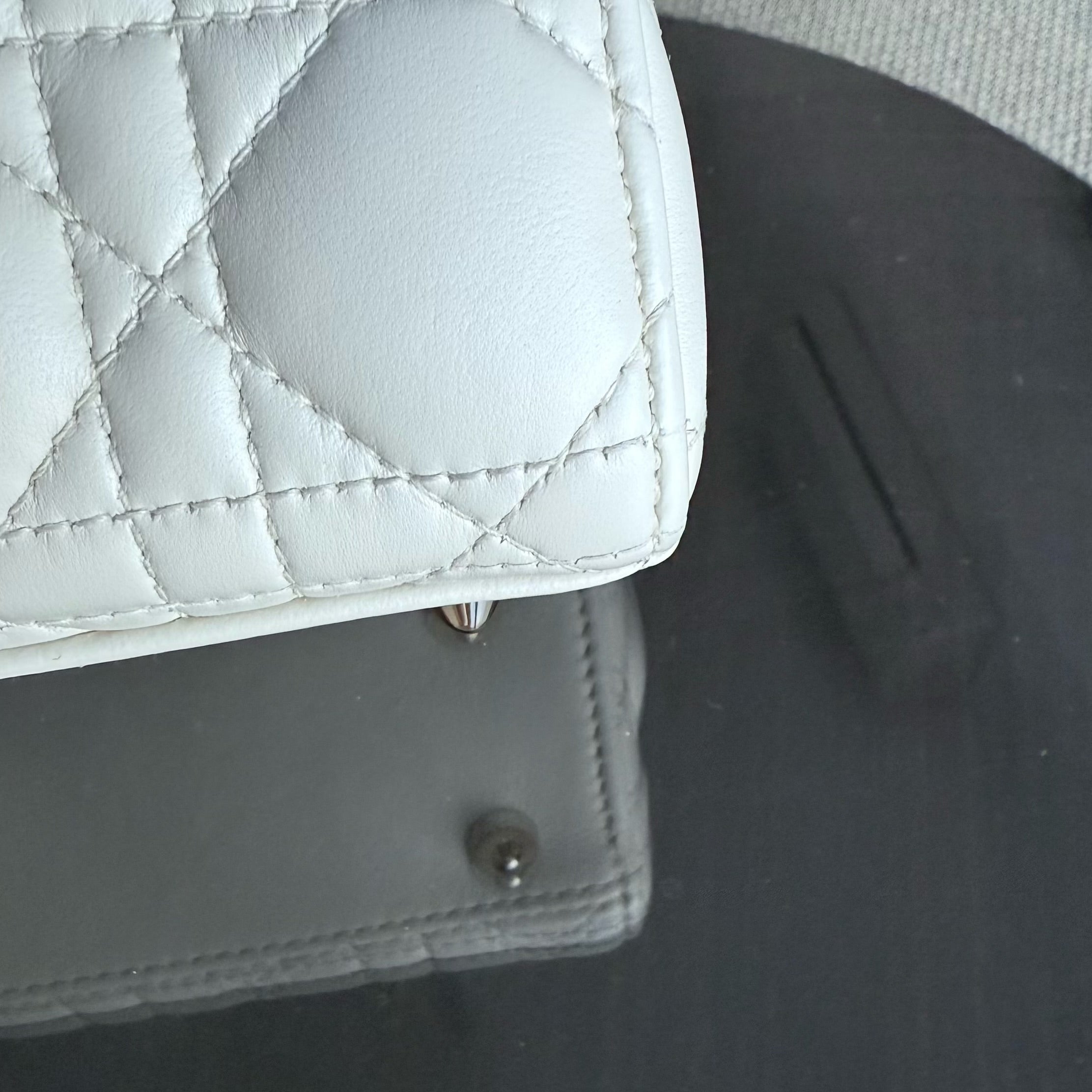 Dior Lady Small - Cannage Lambskin White Gold Hardware