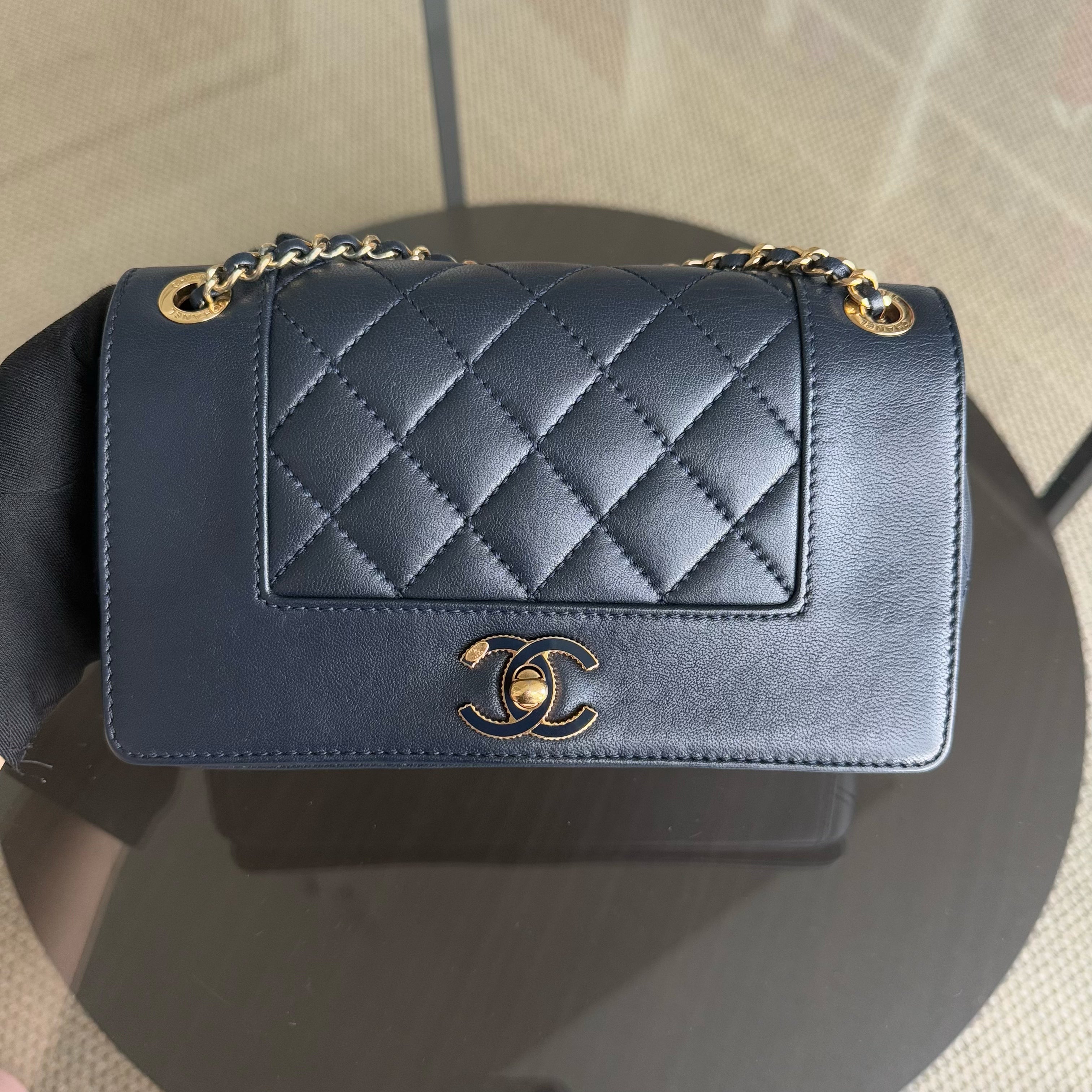 Chanel Mademoiselle Flap Bag - Small 23CM Quilted Lambskin Dark Blue Gold Hardware Series 23