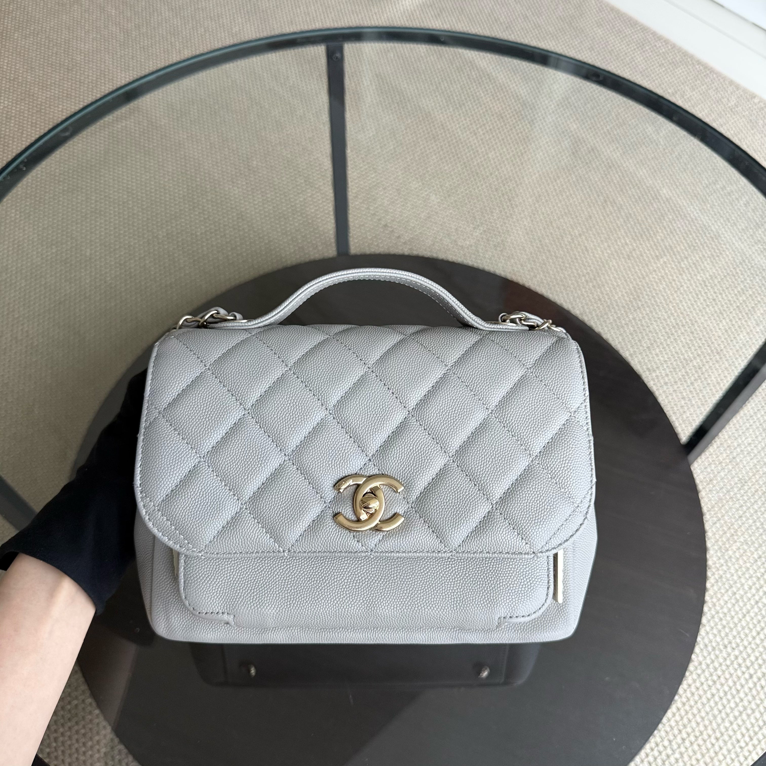 Chanel Business Affinity Medium - Caviar Quilted Grained Calfskin Grey Gray Gold Hardware Series 28