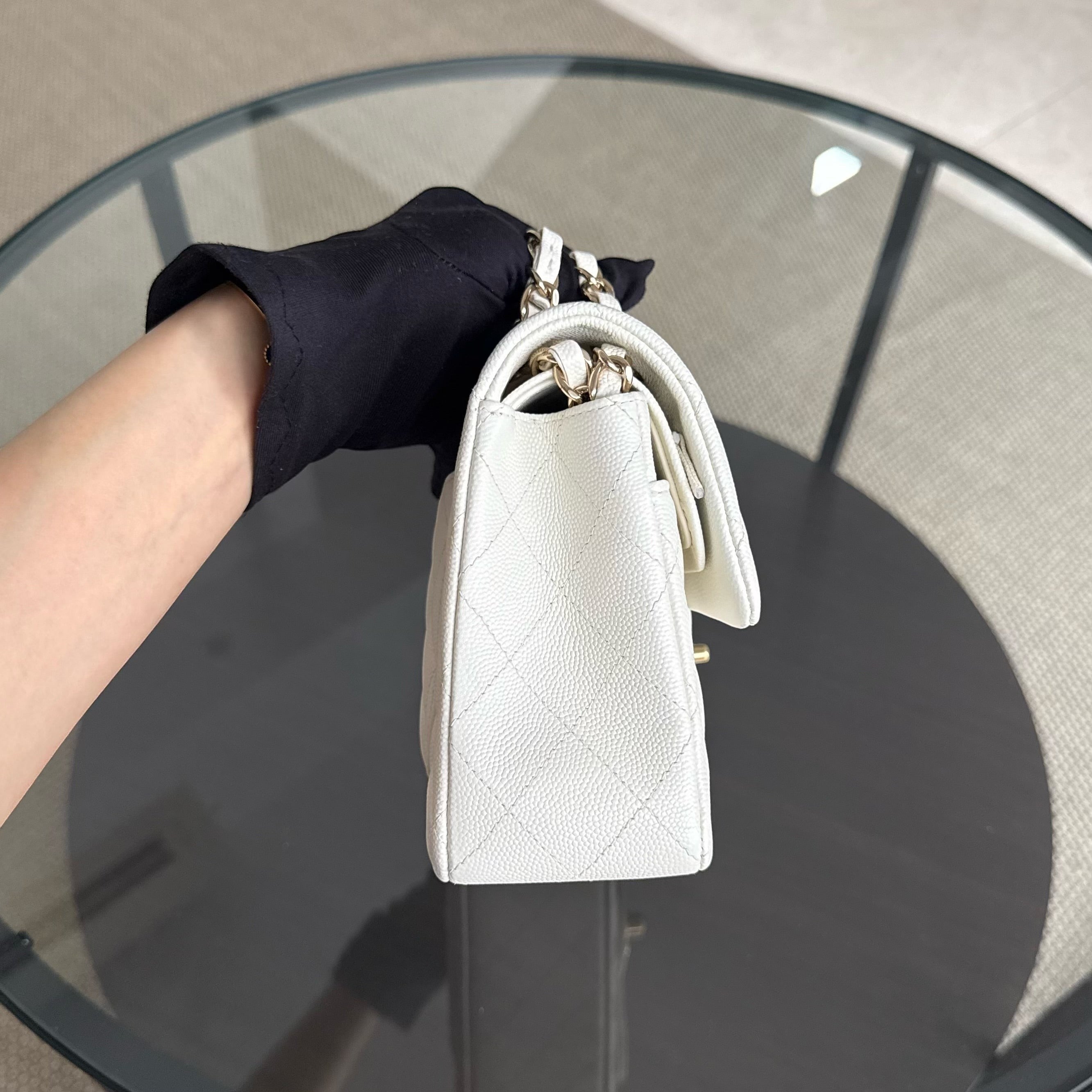 Chanel Classic Flap Small - Caviar 23CM Quilted White Light Gold Hardware Microchip