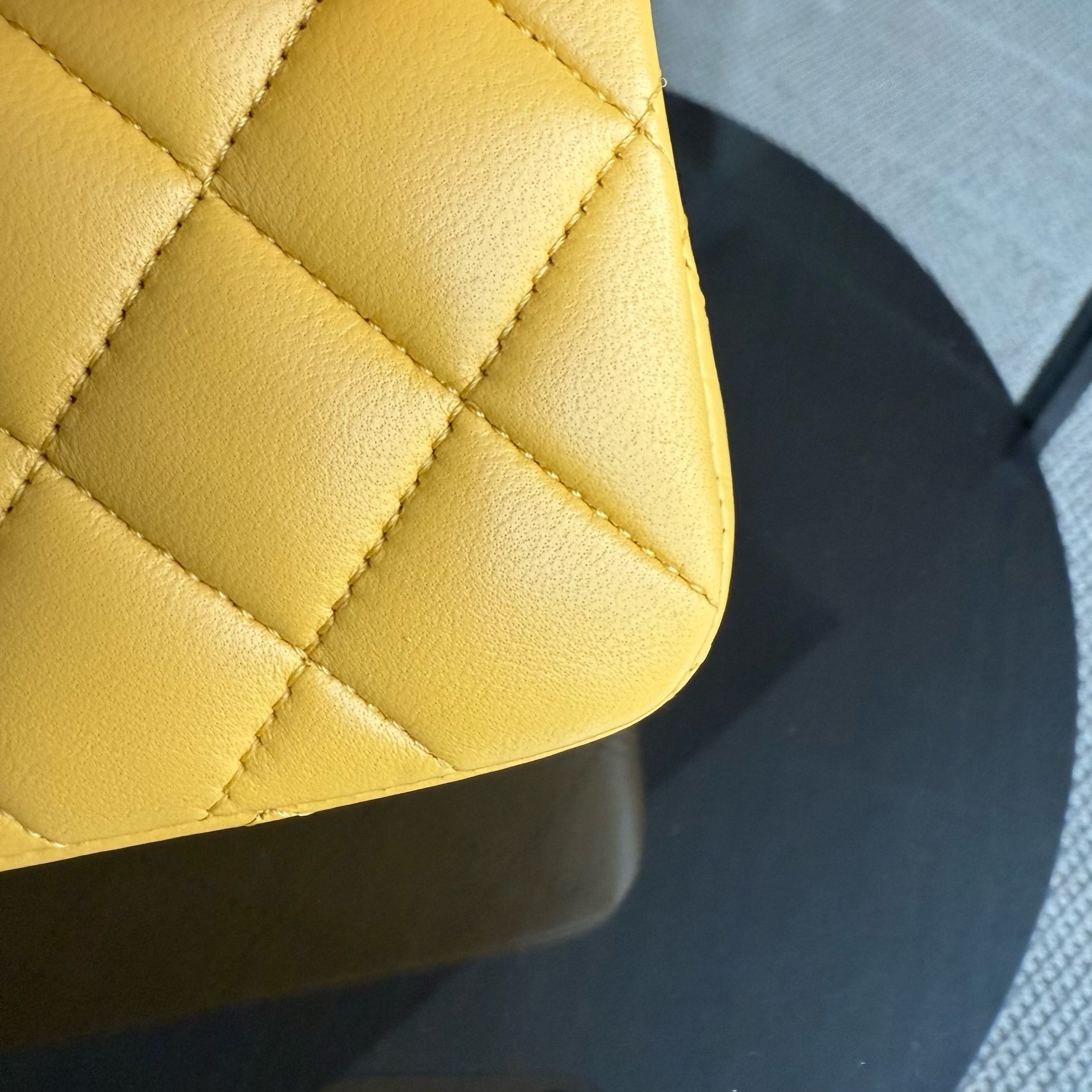 Chanel Classic Flap Small - 23CM Quilted Lambskin Yellow Silver Hardware Series 25