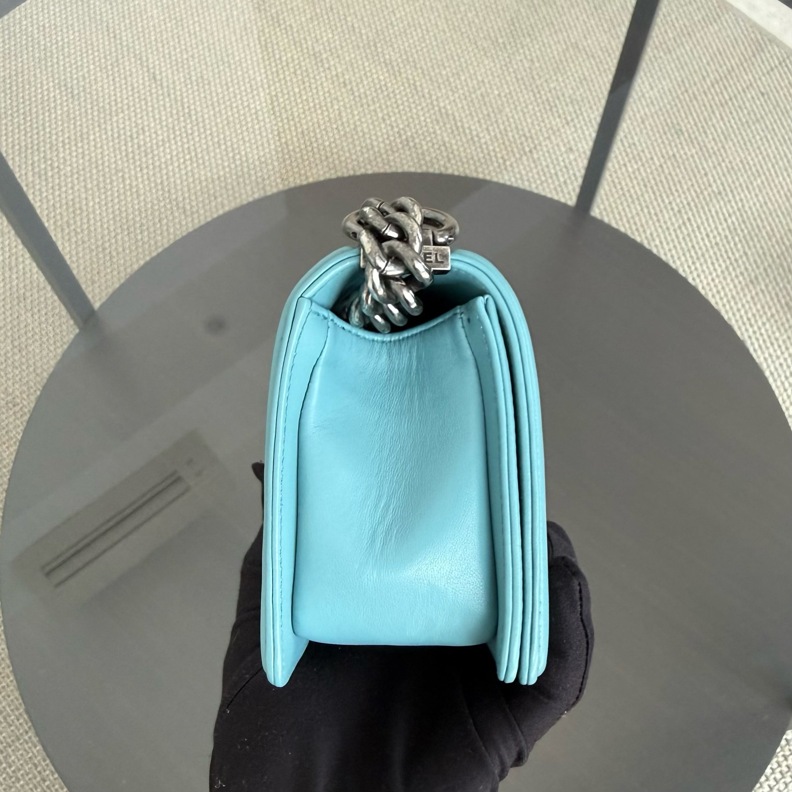 Chanel Boy Small - 20CM Stingray Tiffany Blue Silver Hardware Series 22