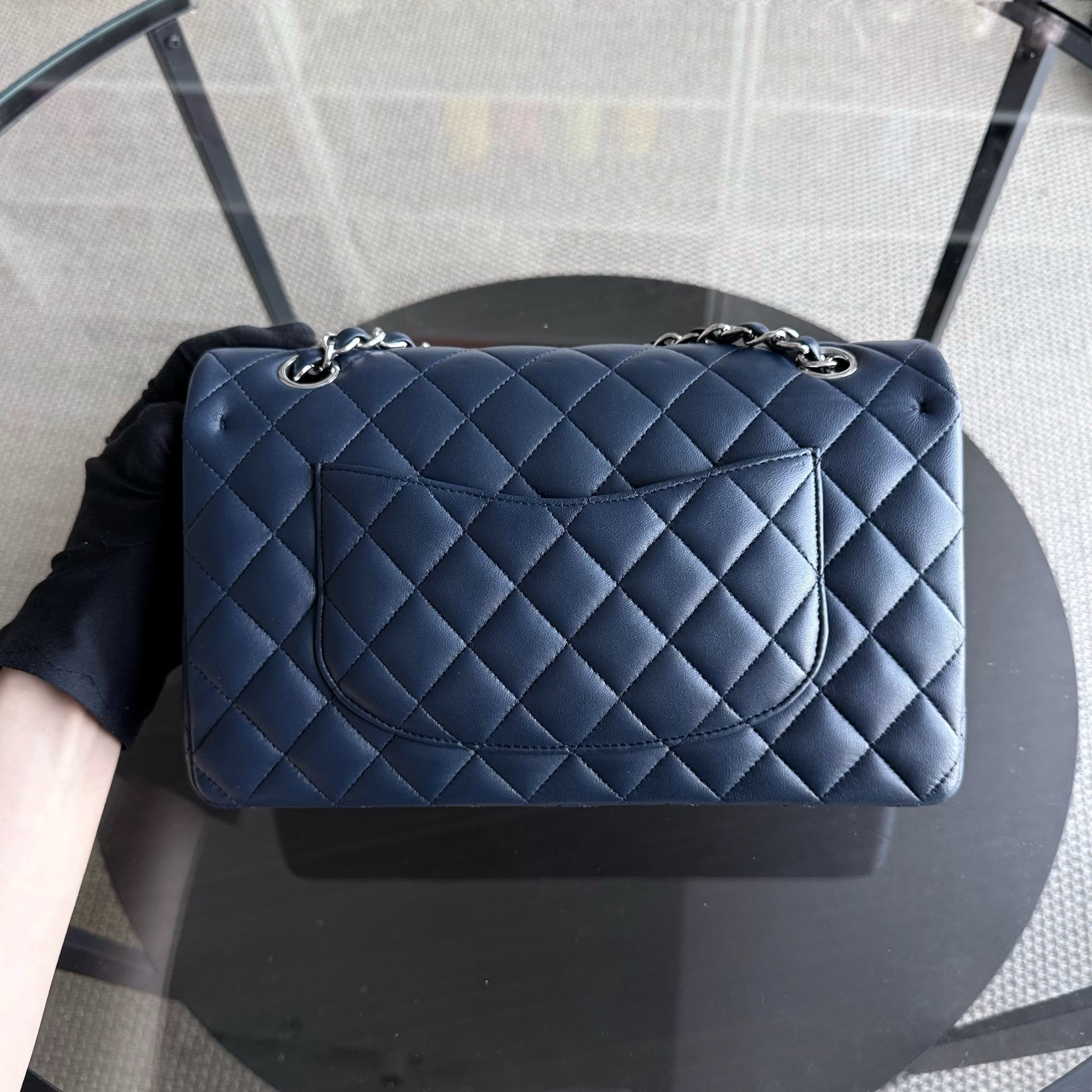 Chanel Classic Flap Medium - 25CM Quilted Lambskin Dark Blue Silver Hardware Series 22