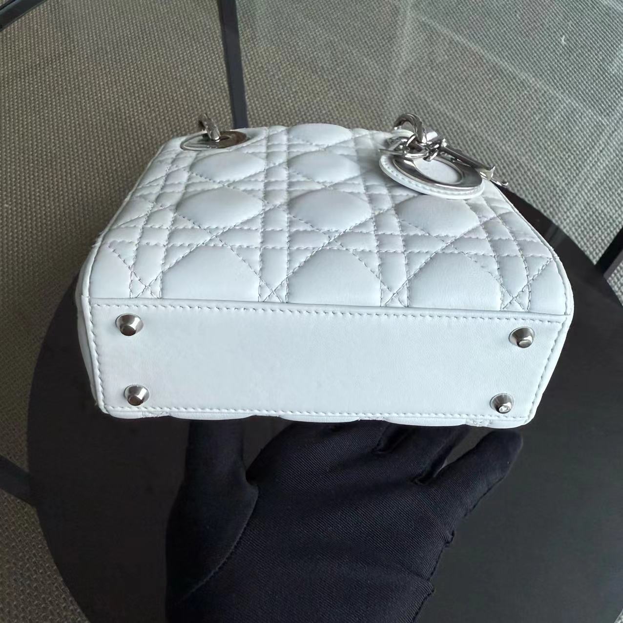 Dior Lady Mini Cannage Lambskin White Silver Hardware