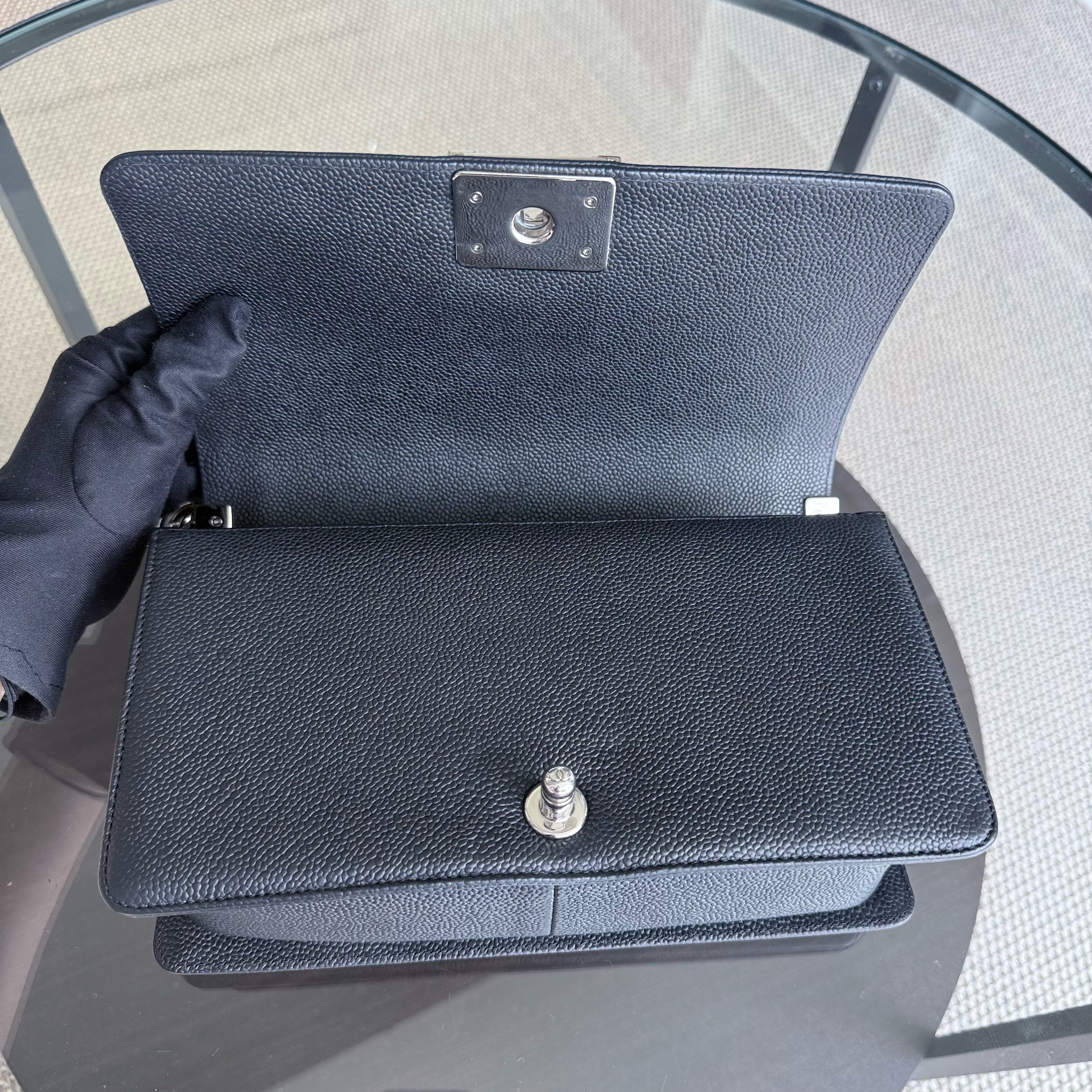 Chanel Boy Medium - Caviar 25CM Quilted Black Silver Hardware Series 17
