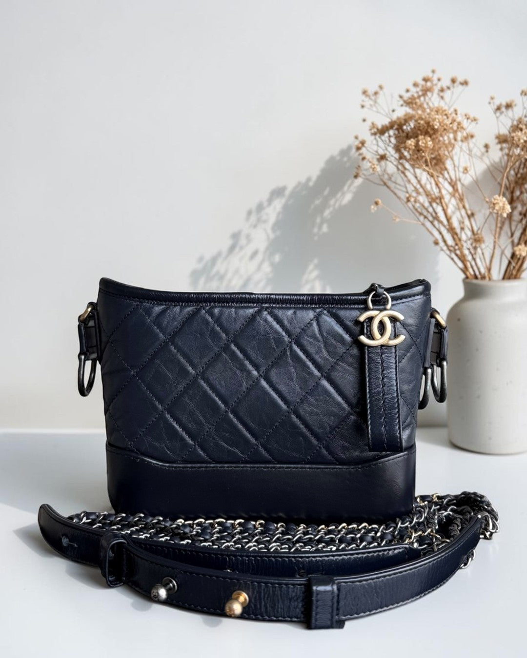 Chanel Gabrielle Small - Aged Calfskin Dark Blue Mixed Gold Hardware Series 26