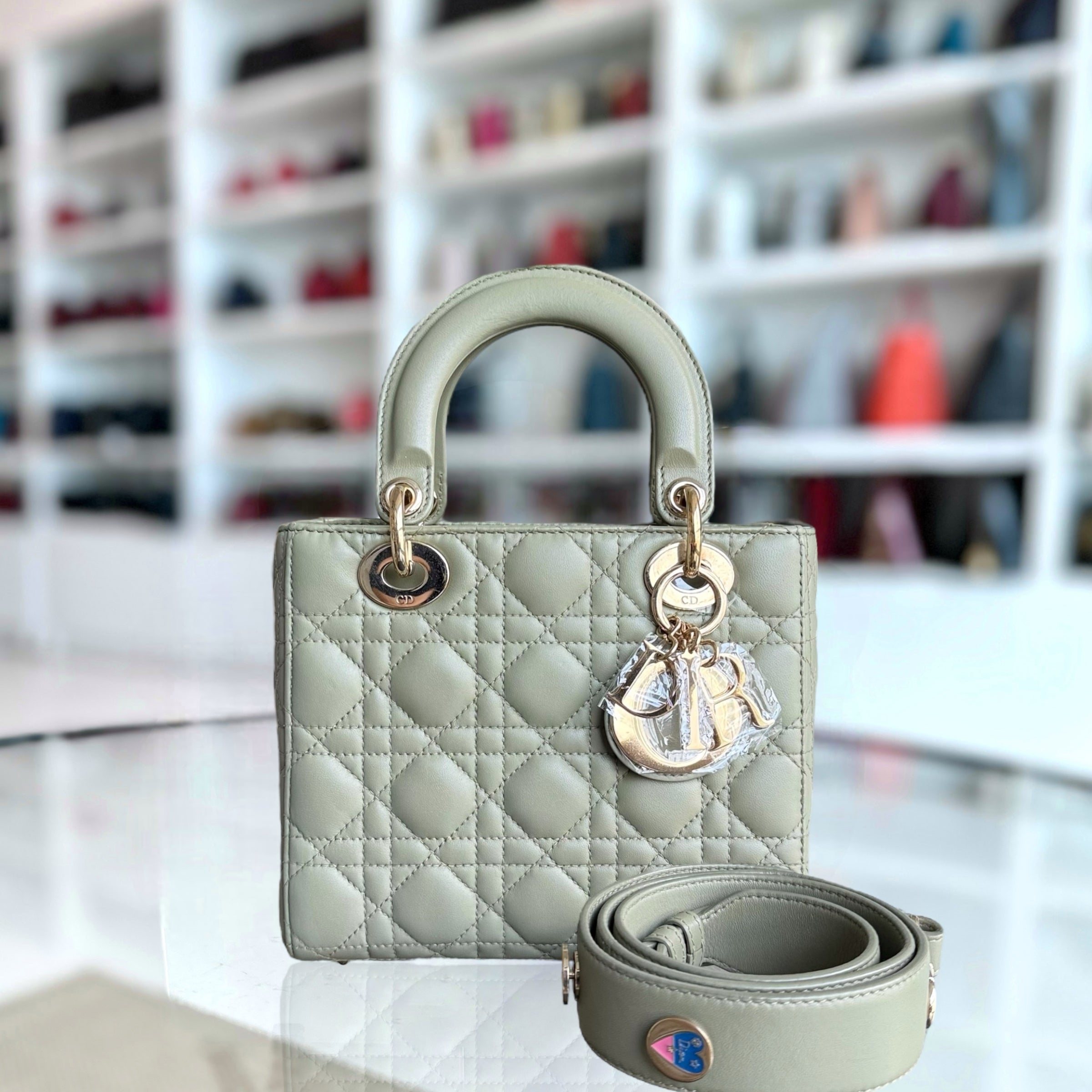Dior Lady Small - Cannage Lambskin Mint Green Gold Hardware