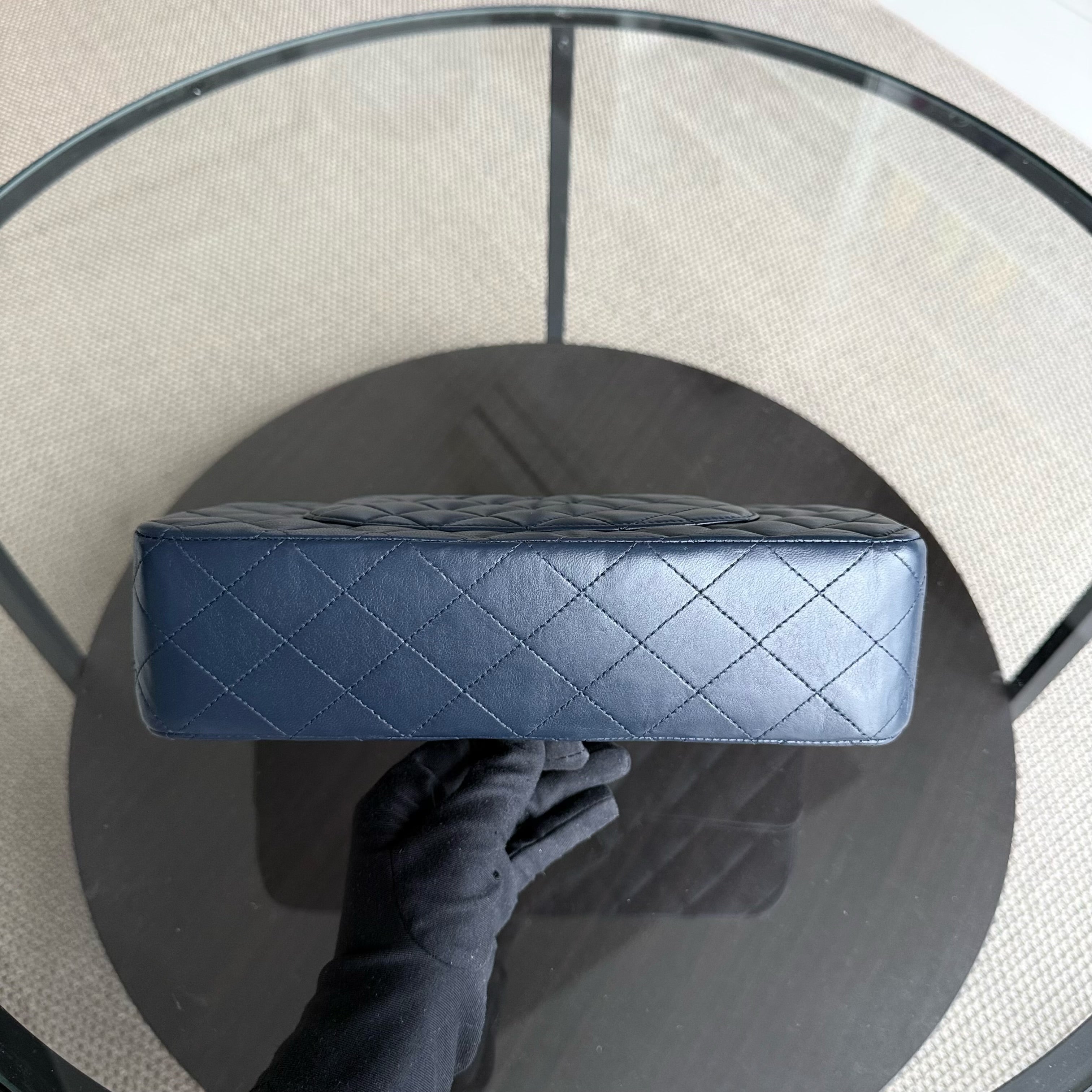 Chanel Classic Flap Medium - 25CM Quilted Lambskin Dark Blue Silver Hardware Series 13