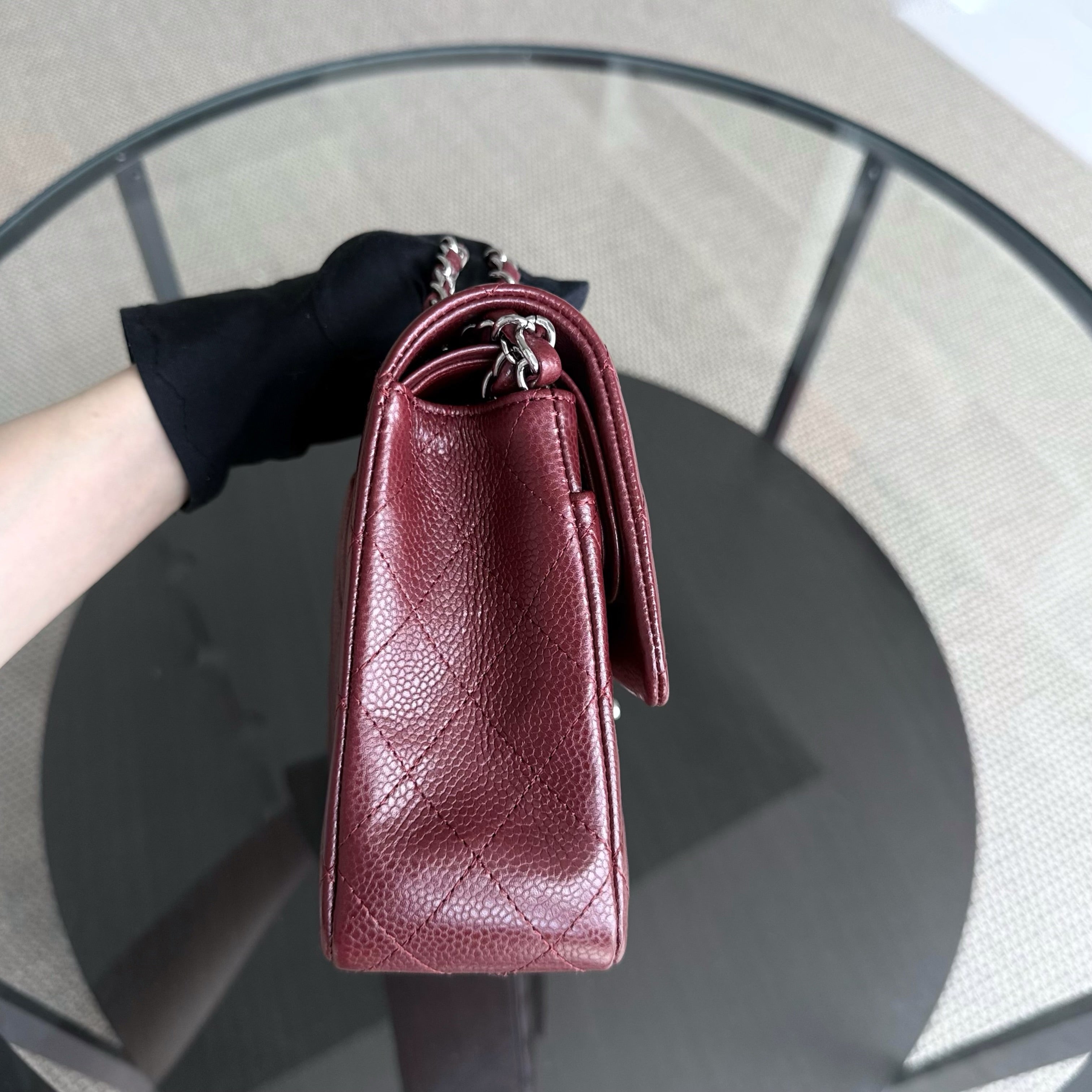 Chanel Classic Flap Medium - Caviar 25CM Quilted Grained Calfskin Burgundy Dark Red Silver Hardware Series 15