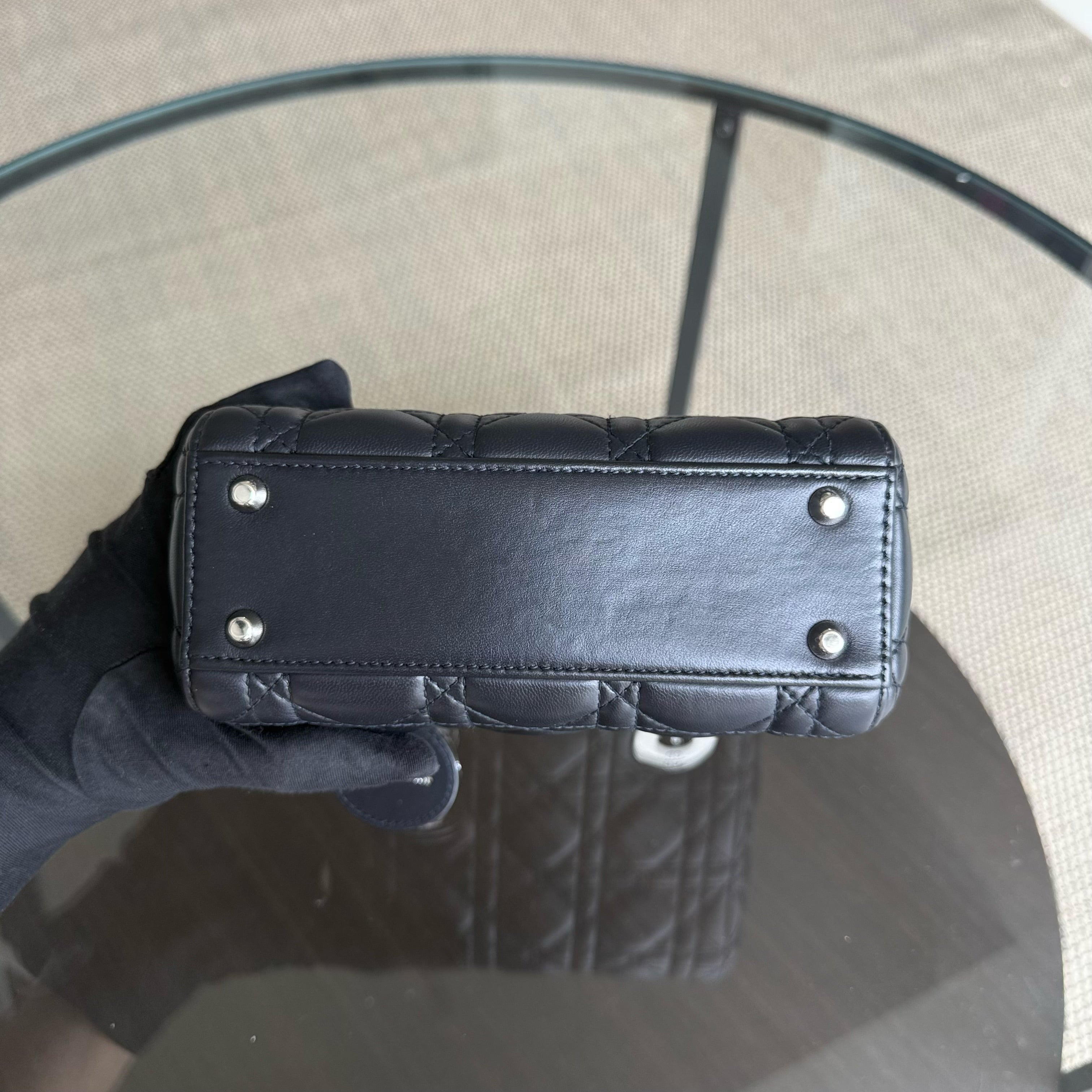 Dior Lady Mini - Cannage Lambskin Midnight Blue Silver Hardware Chain Strap