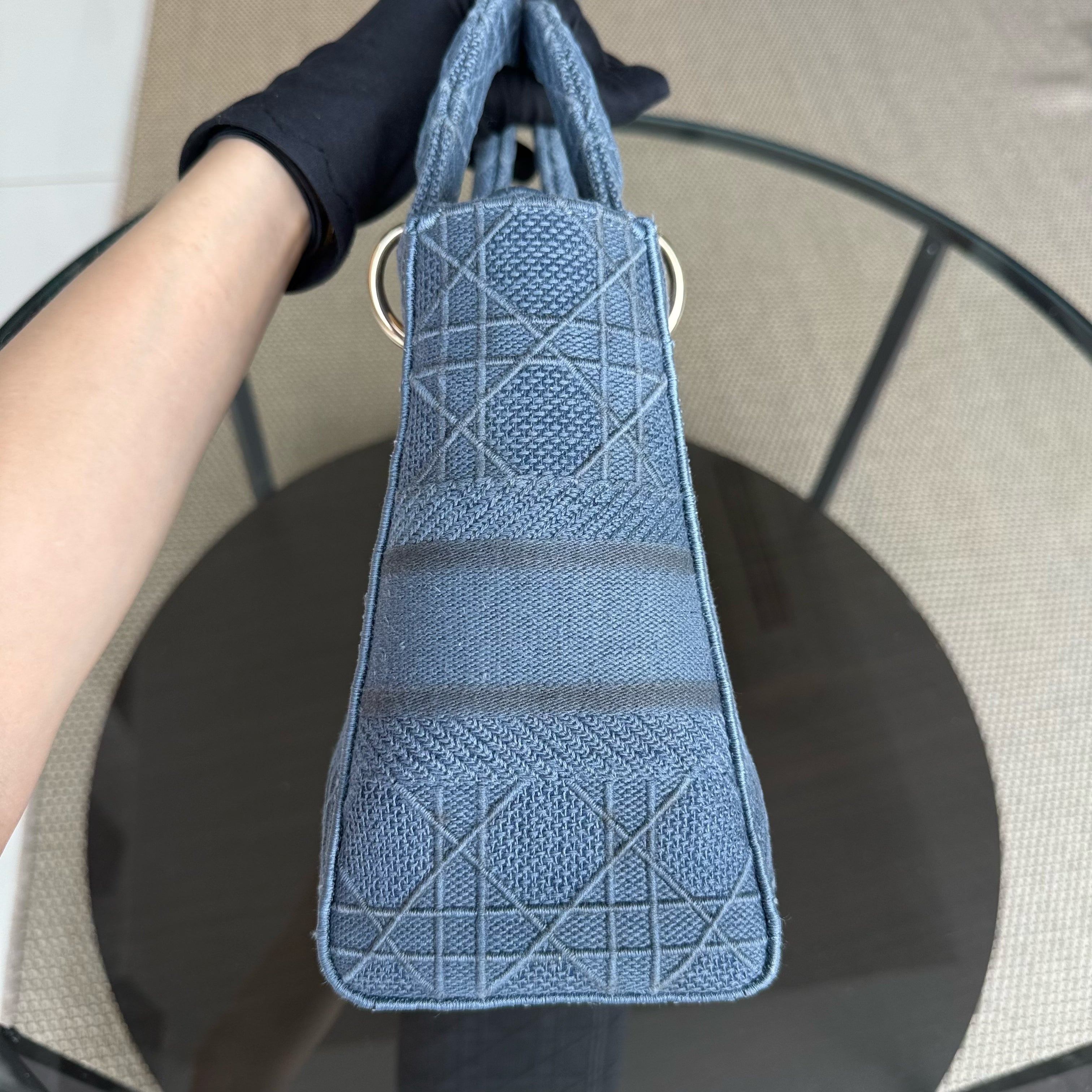 Dior Lady D-Lite - Cannage Embroidered Light Denim Blue Gold Hardware