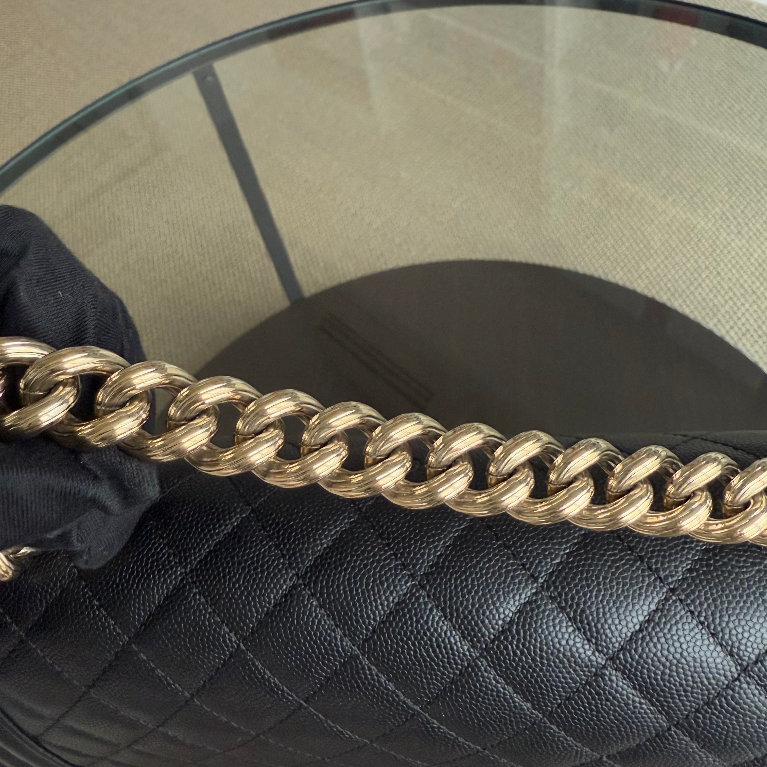 Chanel Boy New Medium - Caviar 28CM Quilted Black Gold Hardware Series 23
