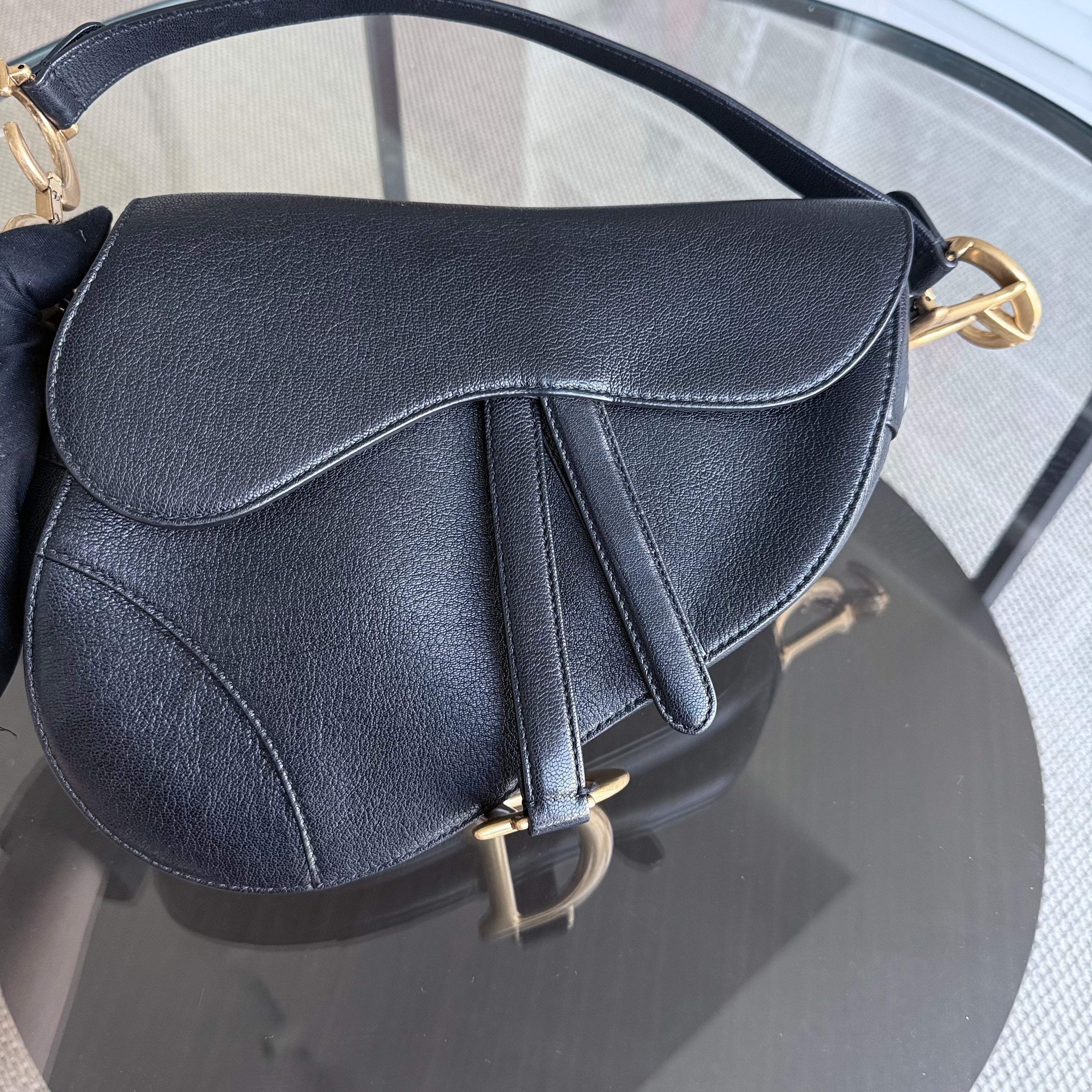 Dior Saddle Medium - 25CM Calfskin Black Gold Hardware