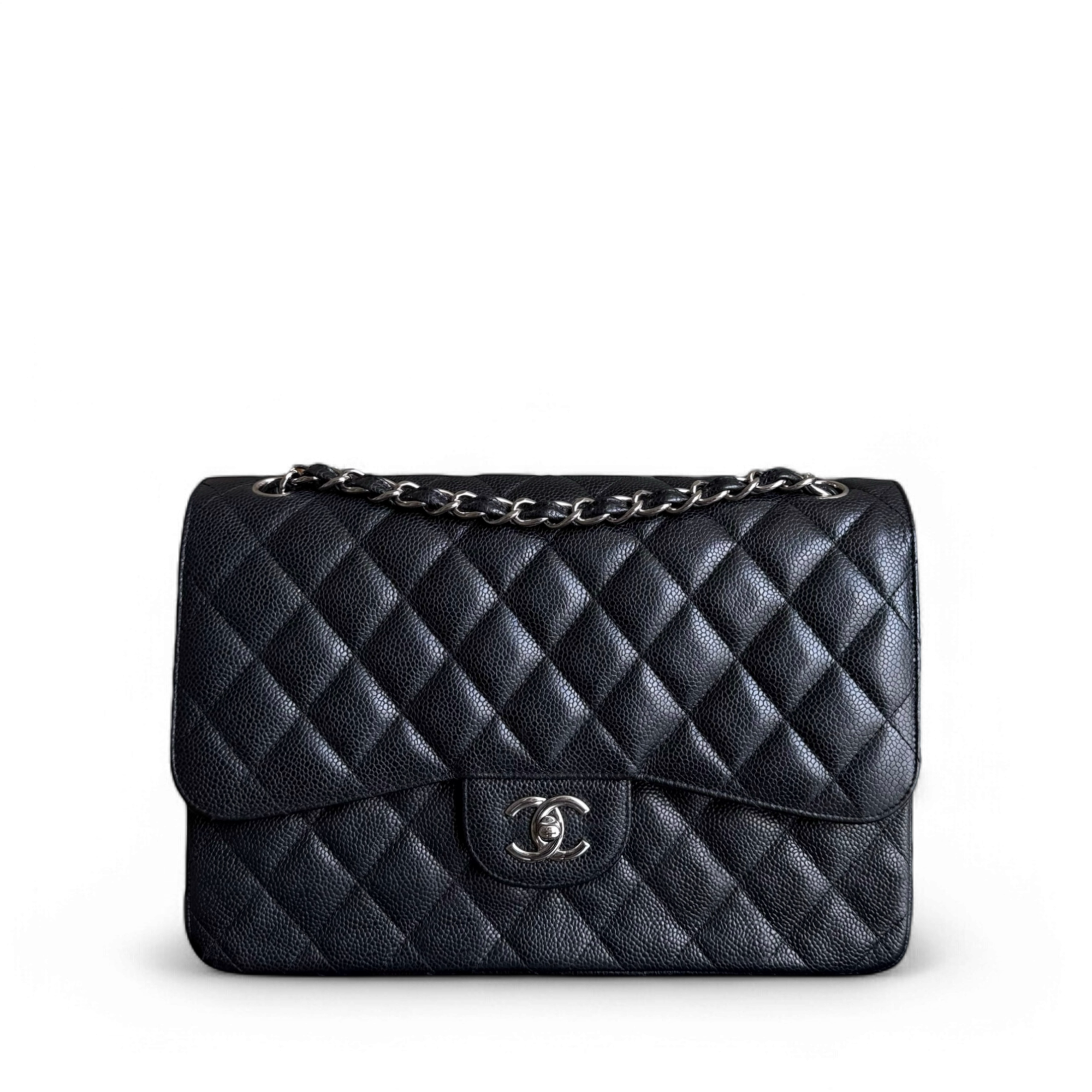 Chanel Classic Flap Jumbo - Caviar 30CM Quilted Black Silver Hardware Series 19