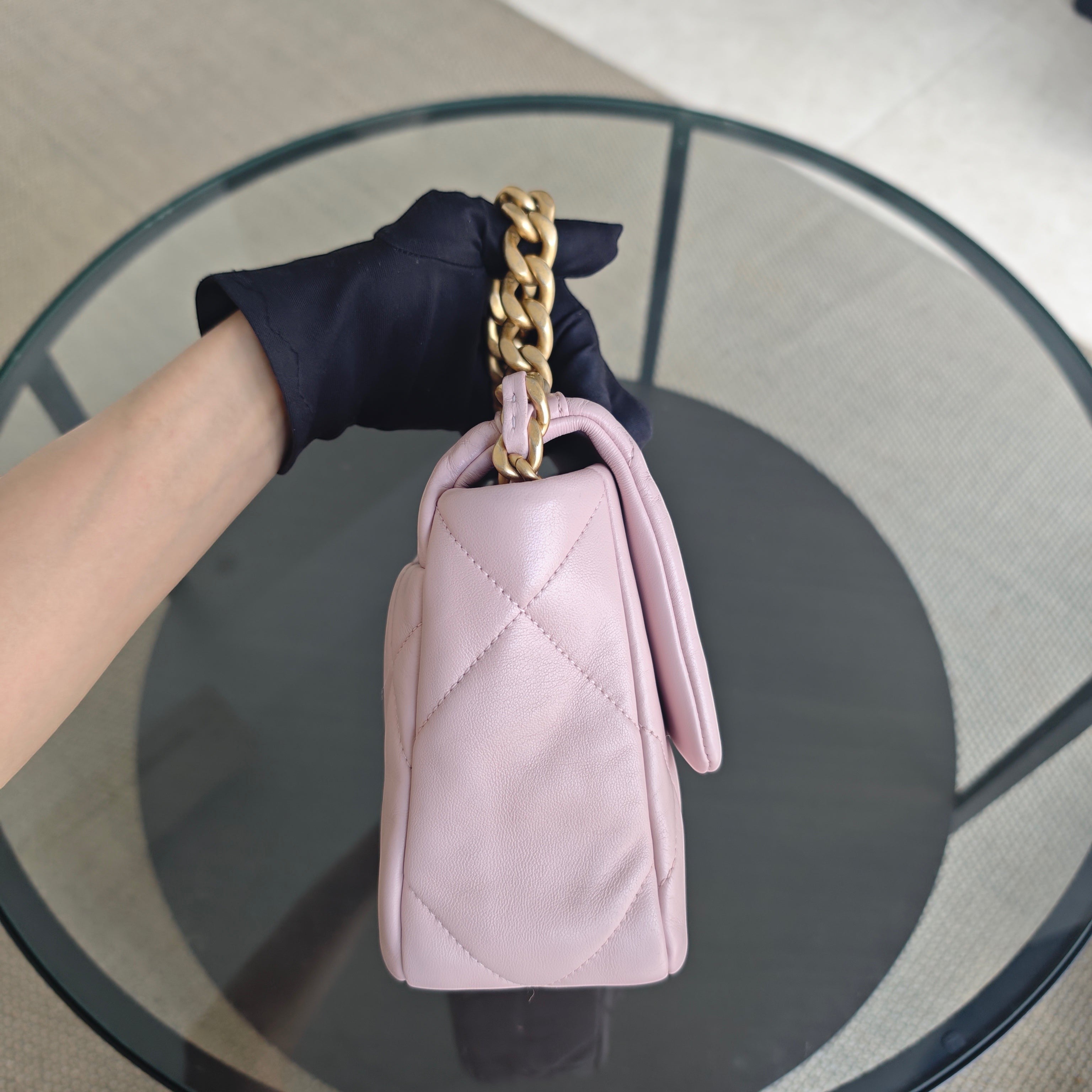 Chanel Small 19 Bag C19 Quilted Light Pink Two Tone Golden Hardware Series 31