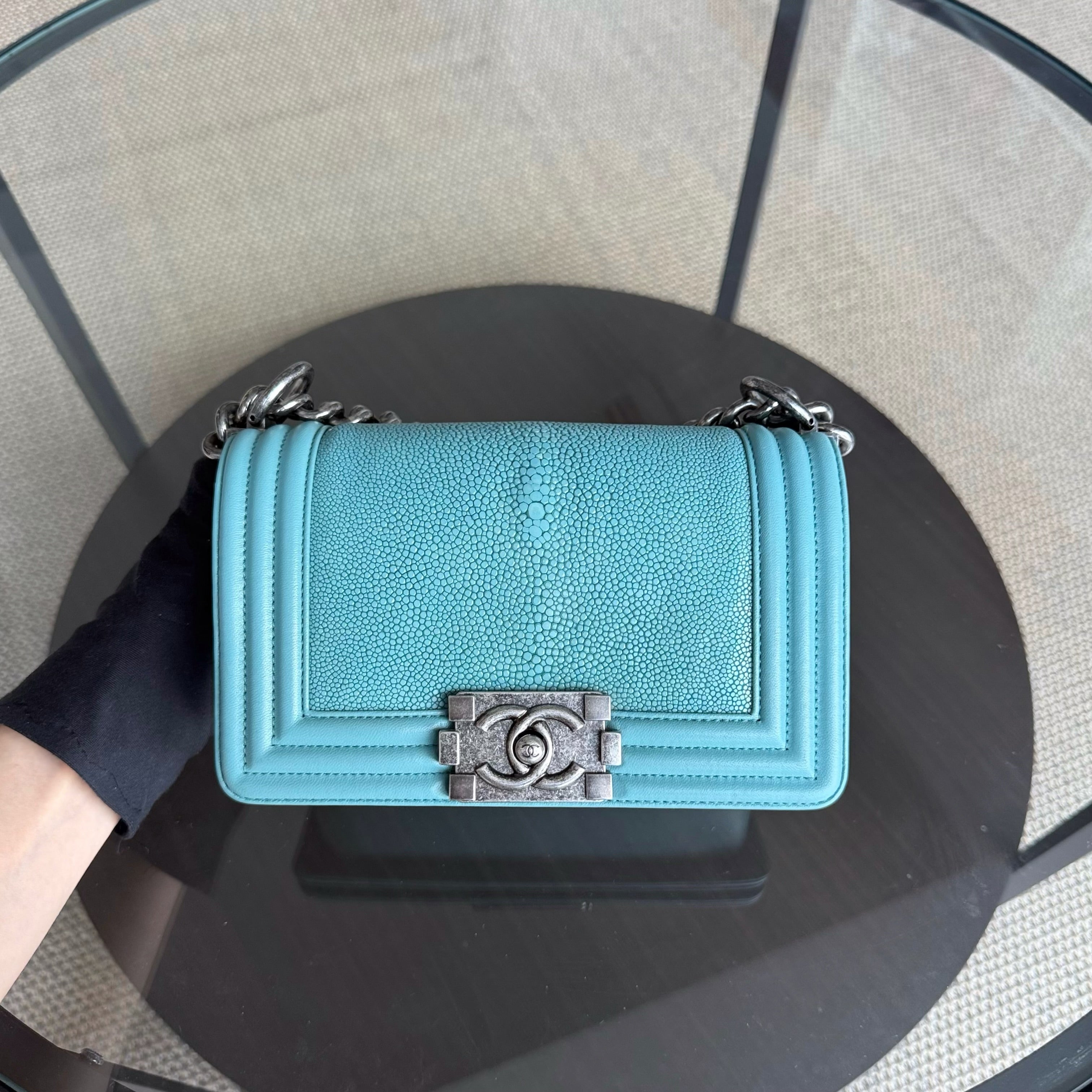 Chanel Boy Small - Stingray Light Blue Ruthenium Silver Hardware Series 22