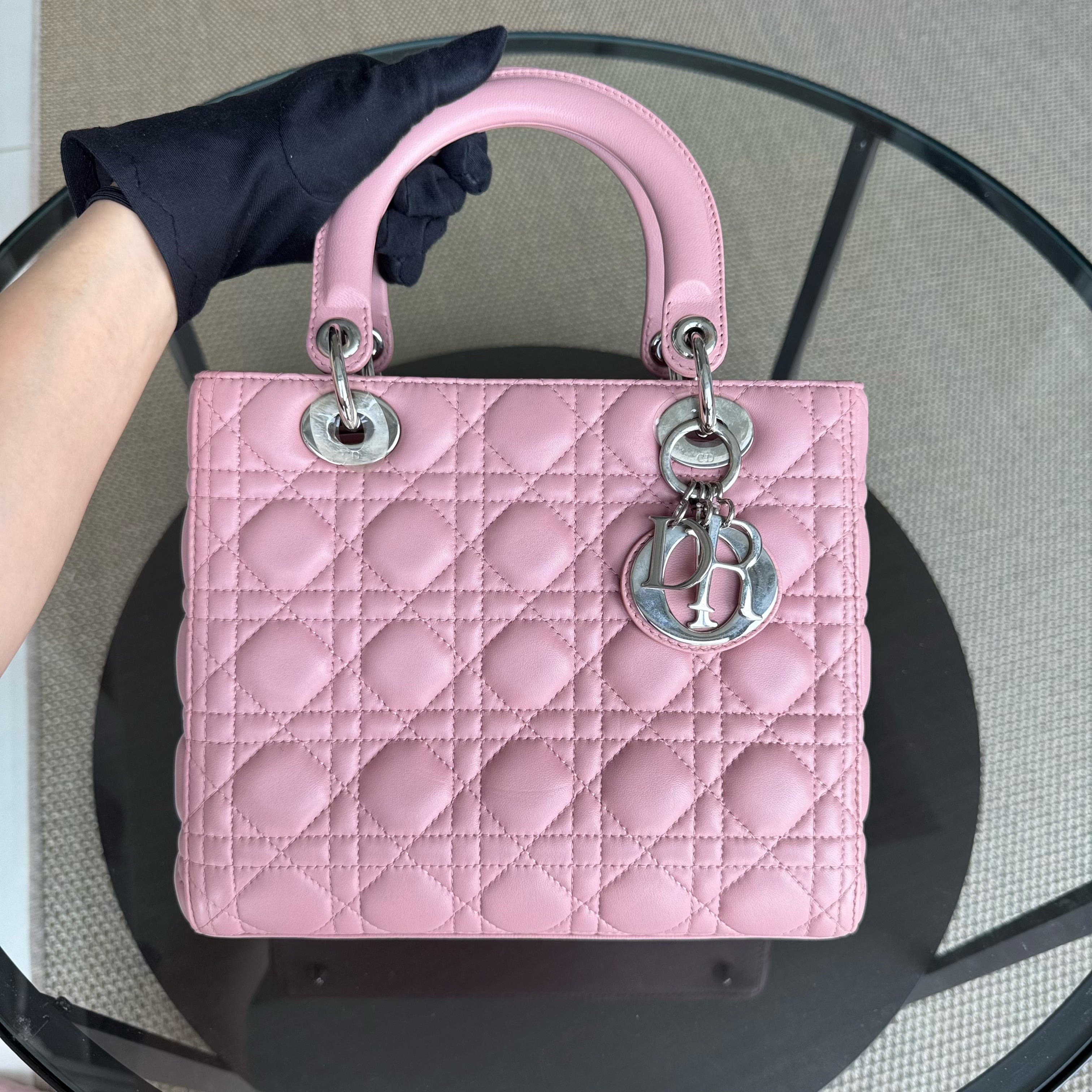 Dior Lady Medium - Cannage Lambskin Pink Silver Hardware