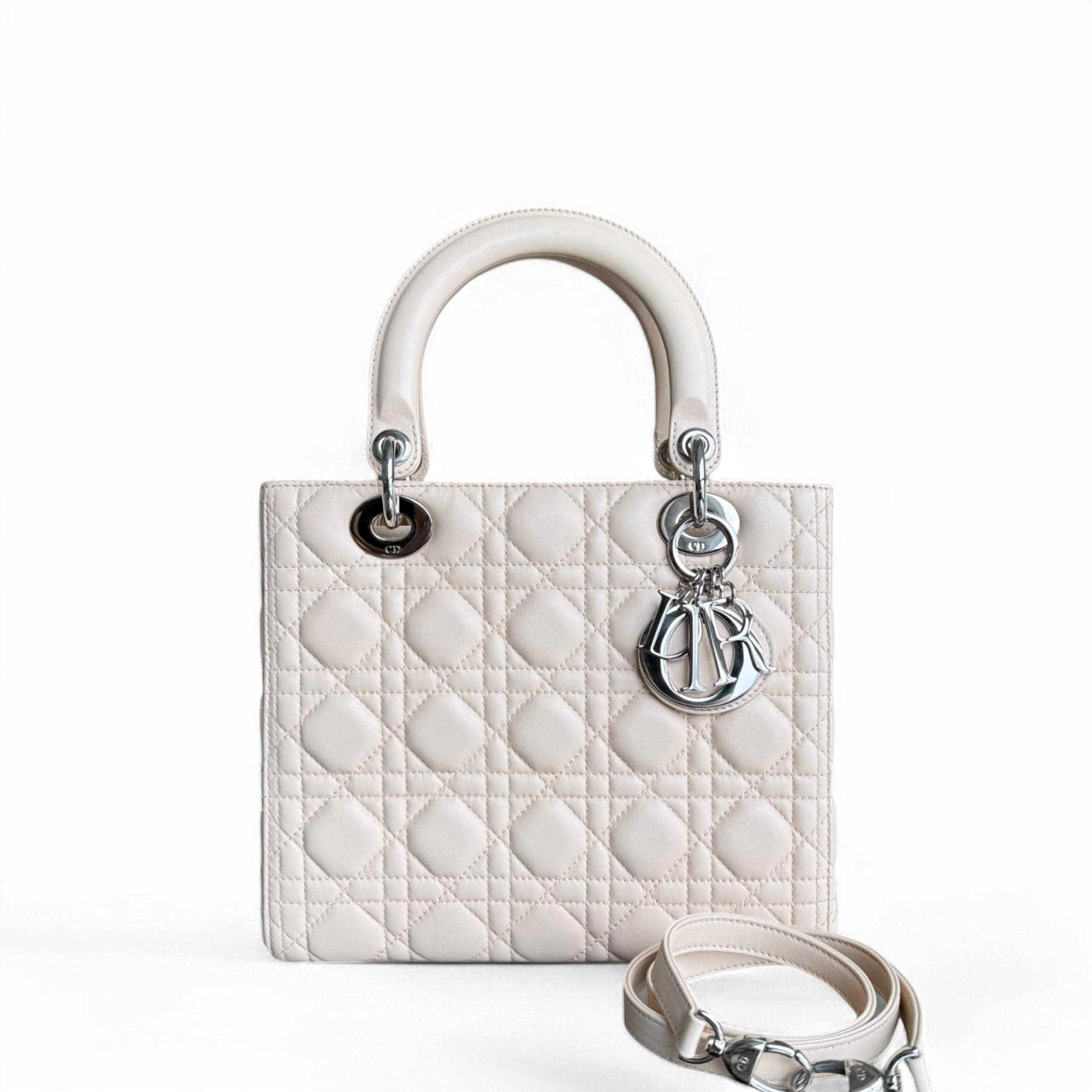 Dior Lady Medium - Cannage Lambskin Nude Silver Hardware