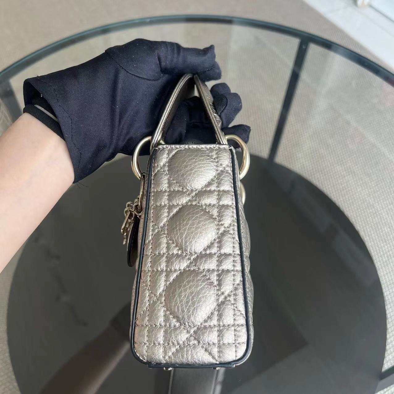 Dior Lady Mini - Cannage Calfskin Metallic Gold Golden Hardware