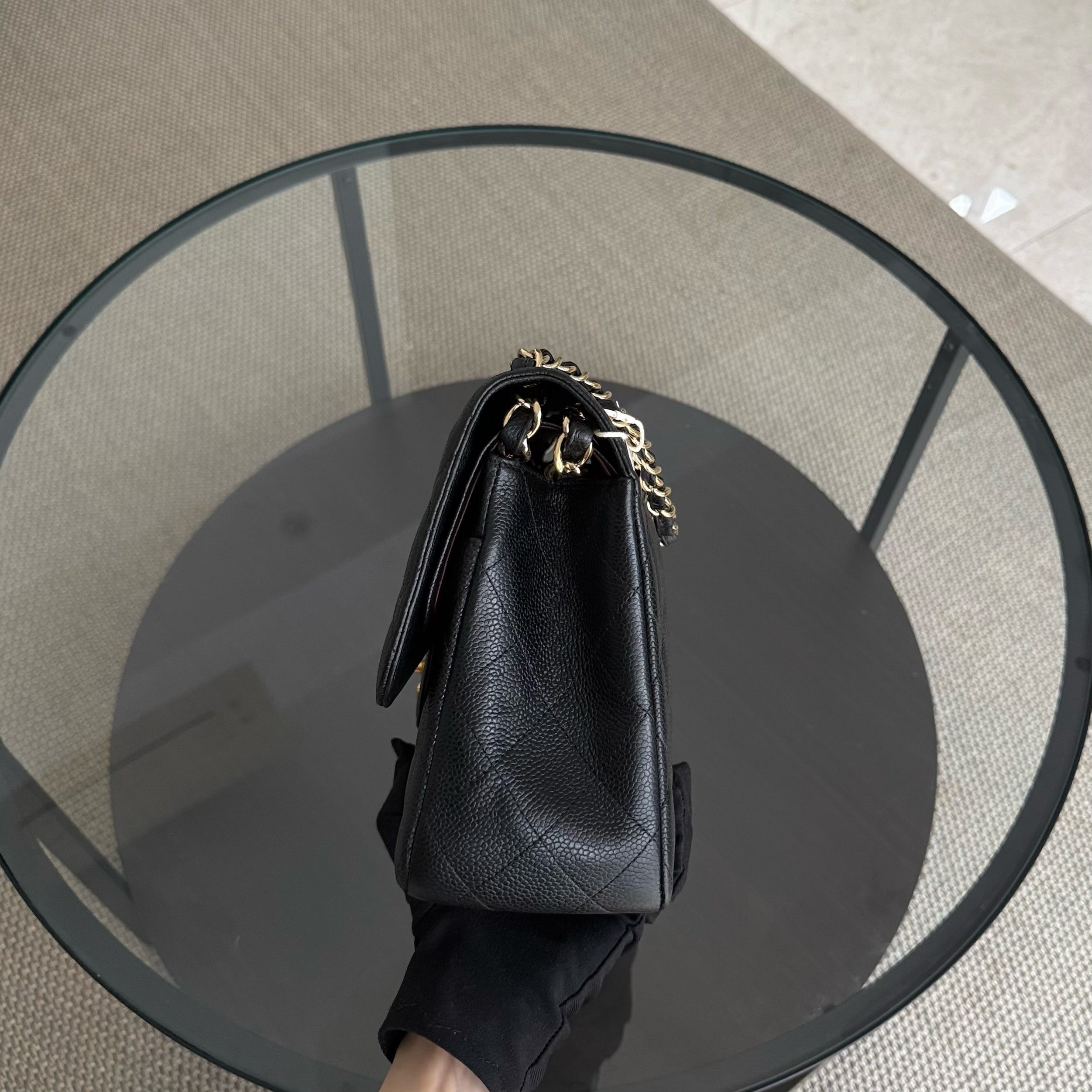 Chanel Classic Flap Jumbo - Caviar 30CM Double Flap Quilted Grained Calfskin Black Gold Hardware