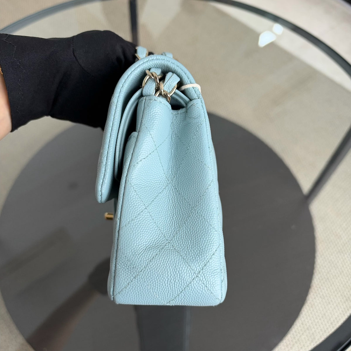 Chanel Classic Flap Small - Caviar 23CM Quilted Baby Blue Light Gold Hardware Microchip
