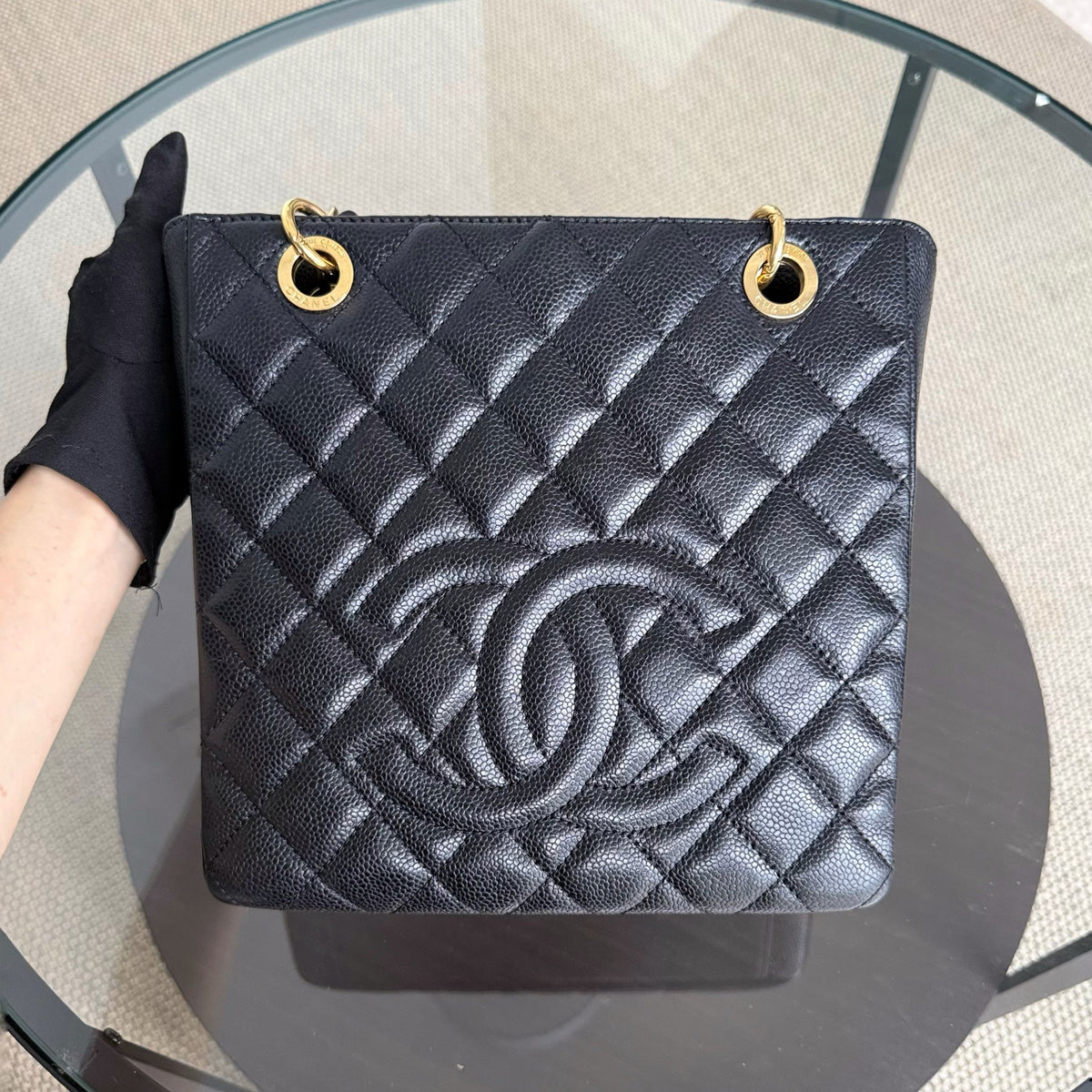 Chanel PST Petite Shopping Tote - Caviar Quilted Grained Calfskin Black Gold Hardware Series 13