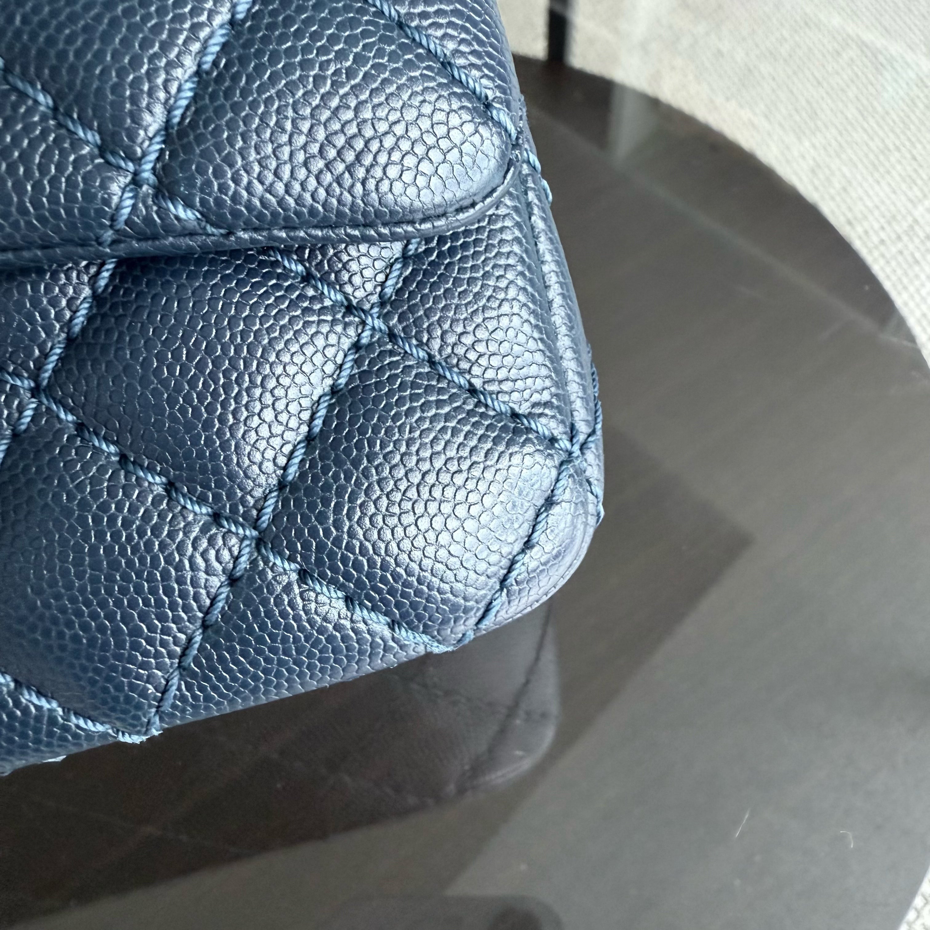 Chanel Classic Flap Mini Rectangle - Caviar 20CM Quilted Dark Blue Ruthenium Silver Hardware Series 23