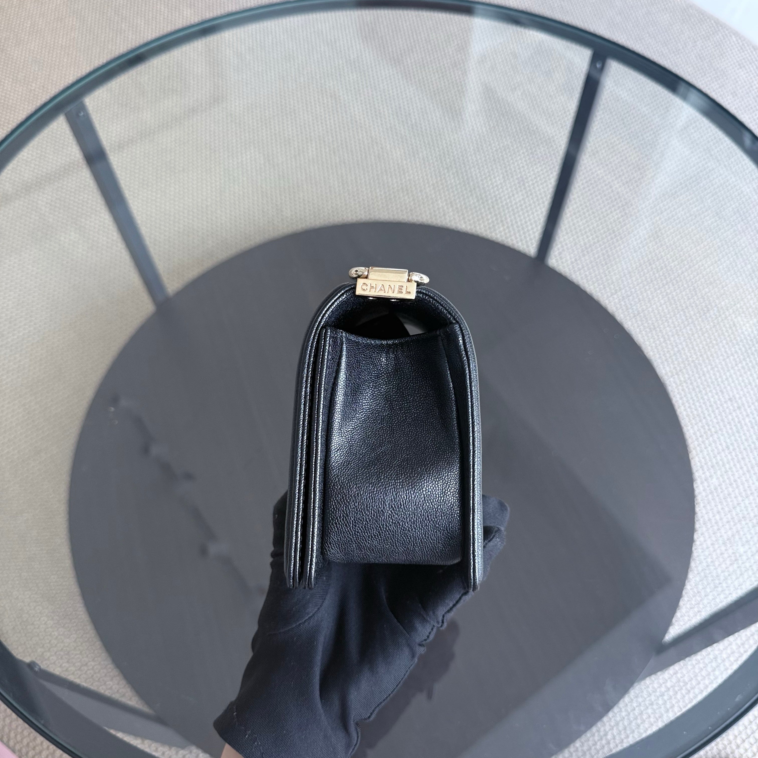 Chanel Boy Small - Caviar 20CM Chevron Black Shiny Gold Hardware Series 27