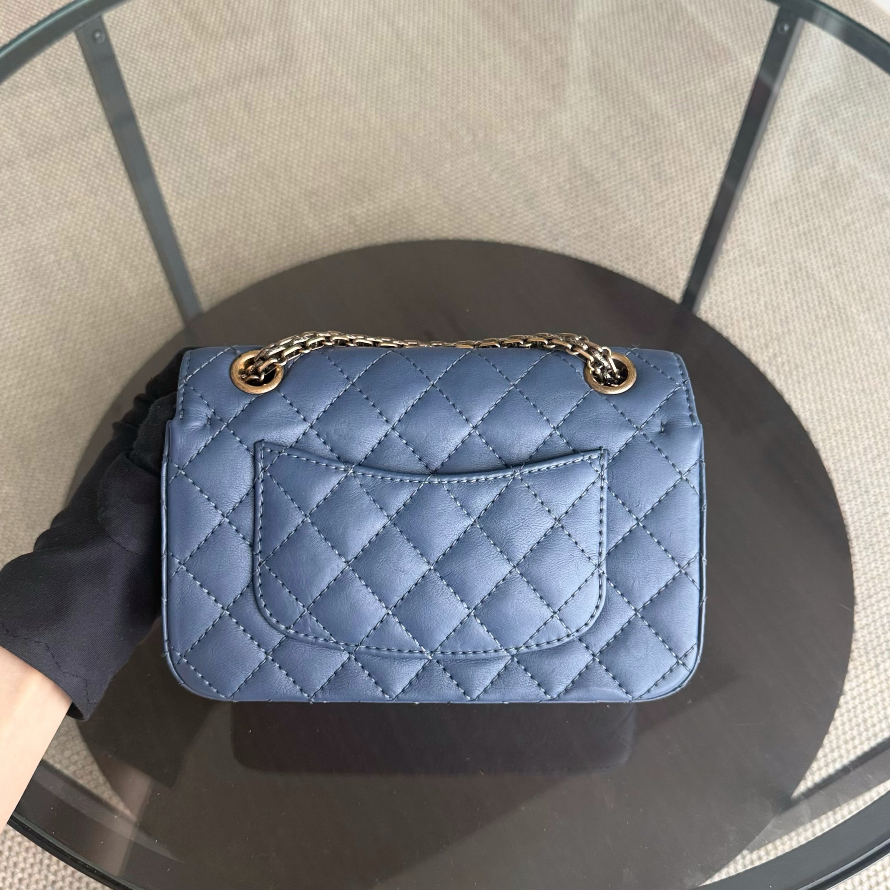 Chanel 2.55 Reissue Mini - 20CM Quilted Caviar Aged Grained Calfskin Blue Gold Hardware Series 23