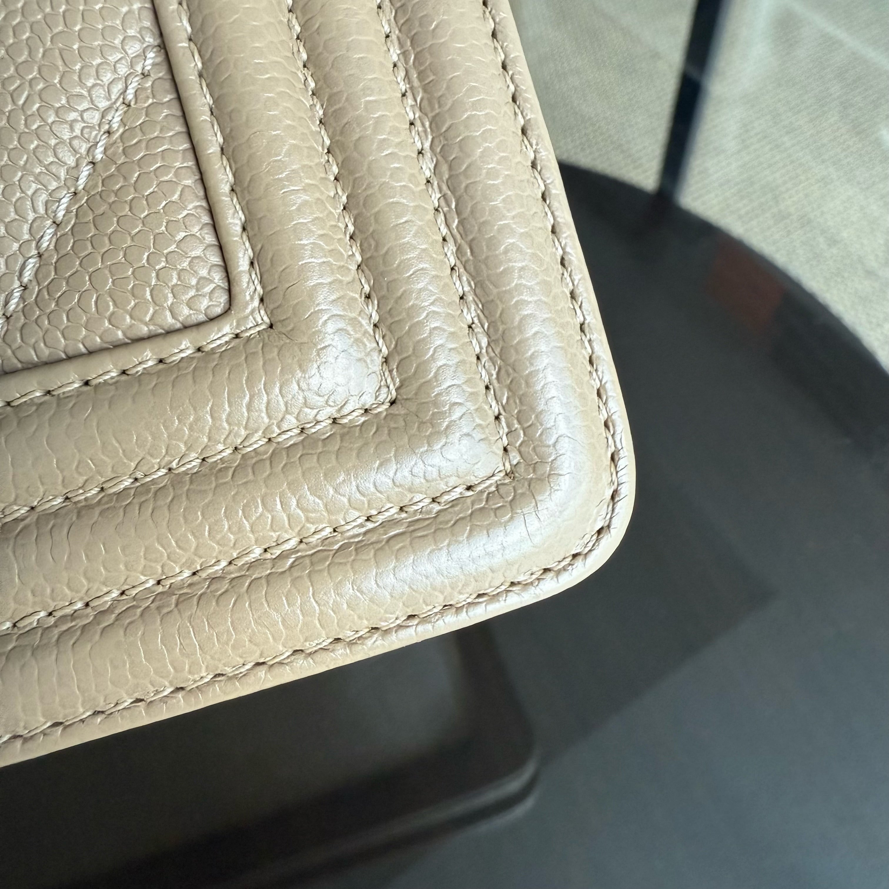 Chanel Boy Medium - Caviar 25CM Chevron Grained Calfskin Beige Gold Hardware Series 25