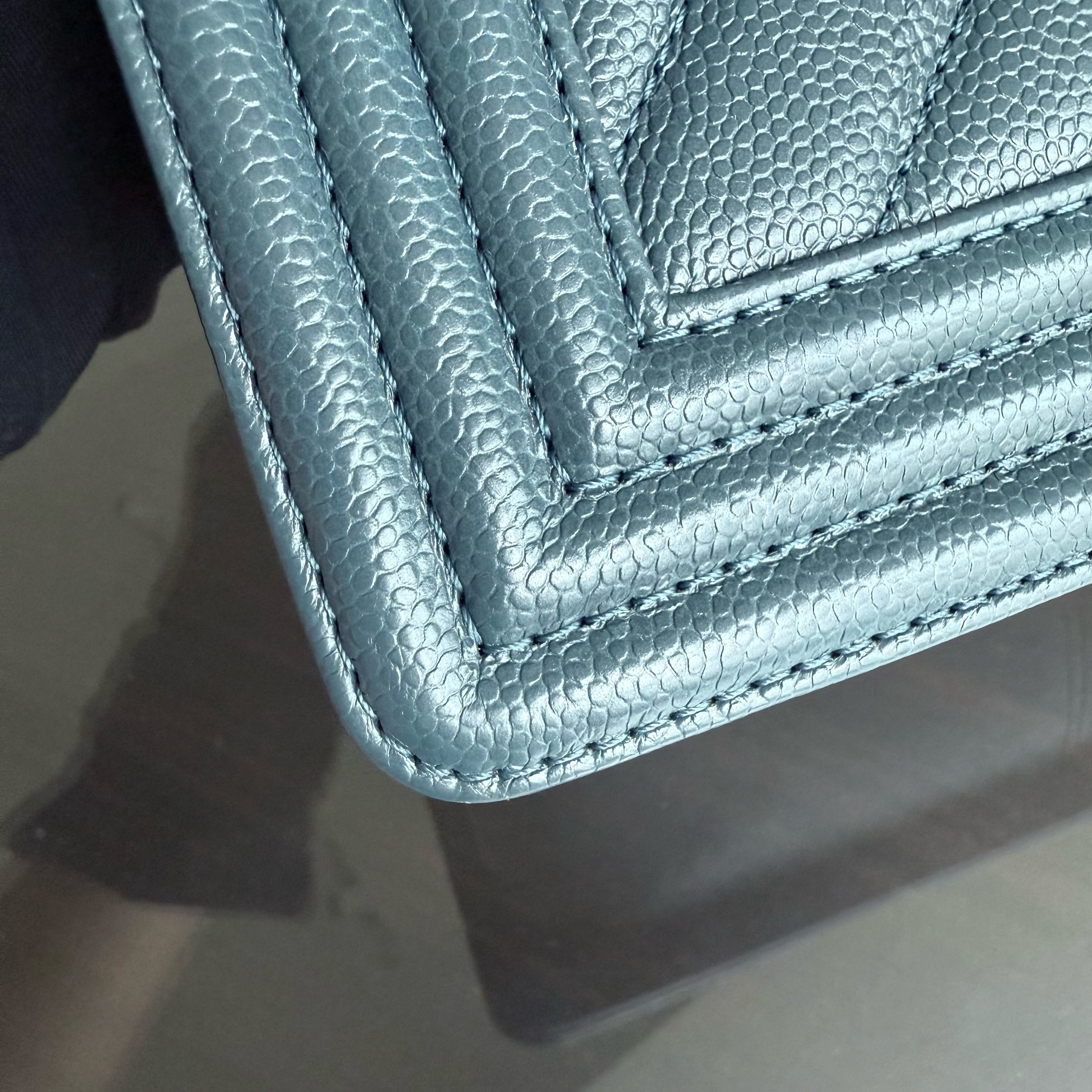 Chanel Boy Medium - Caviar 25CM Chevron Grained Calfskin Blue Gold Hardware Series 25