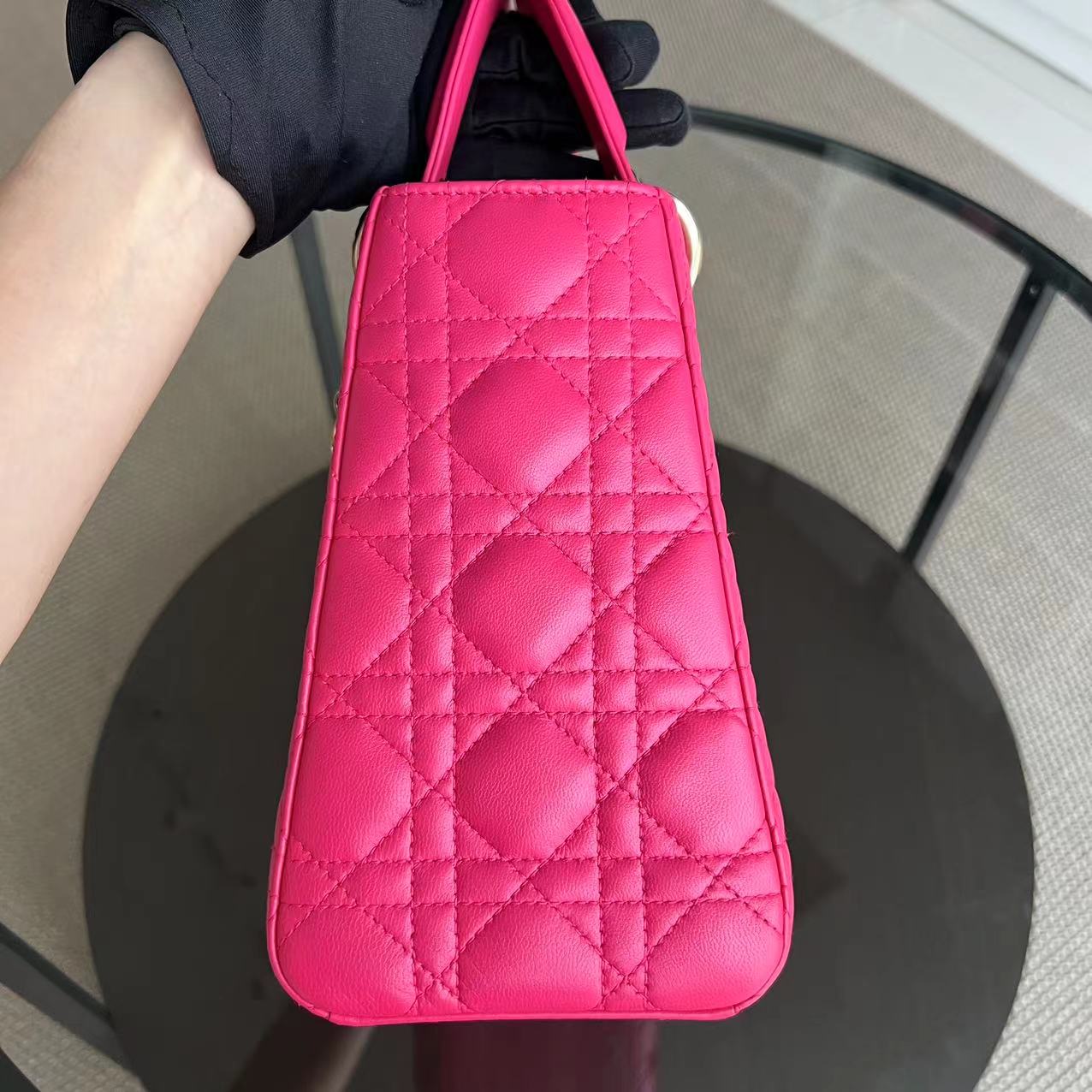 Dior Lady Medium - Cannage Lambskin Hot Pink Golden Hardware