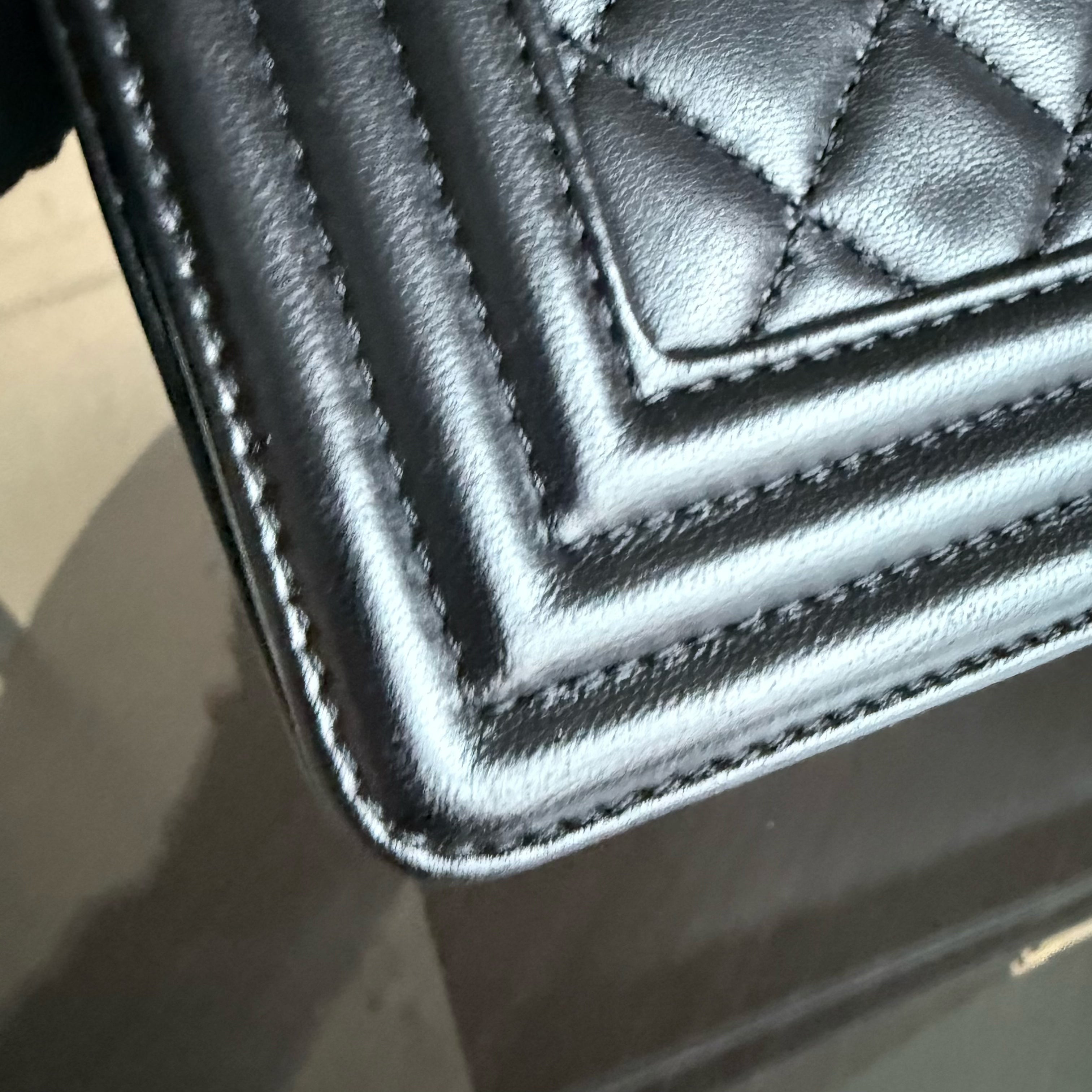 Chanel Boy Medium - 25CM Quilted Lambskin Black Gold Hardware Series 23