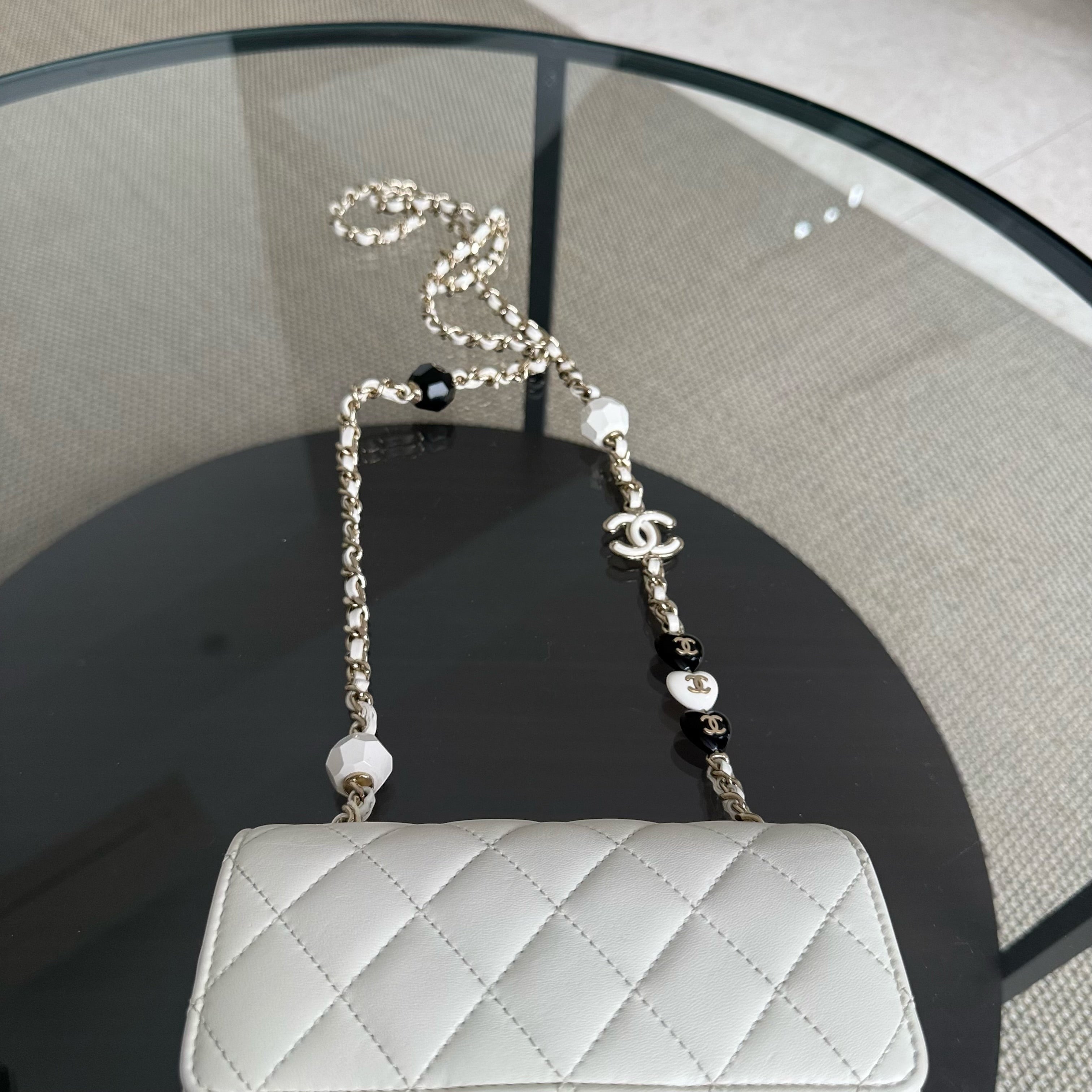 Chanel Classic Flap Mini Square - Lambskin Quilted White Gold Hardware Microchip