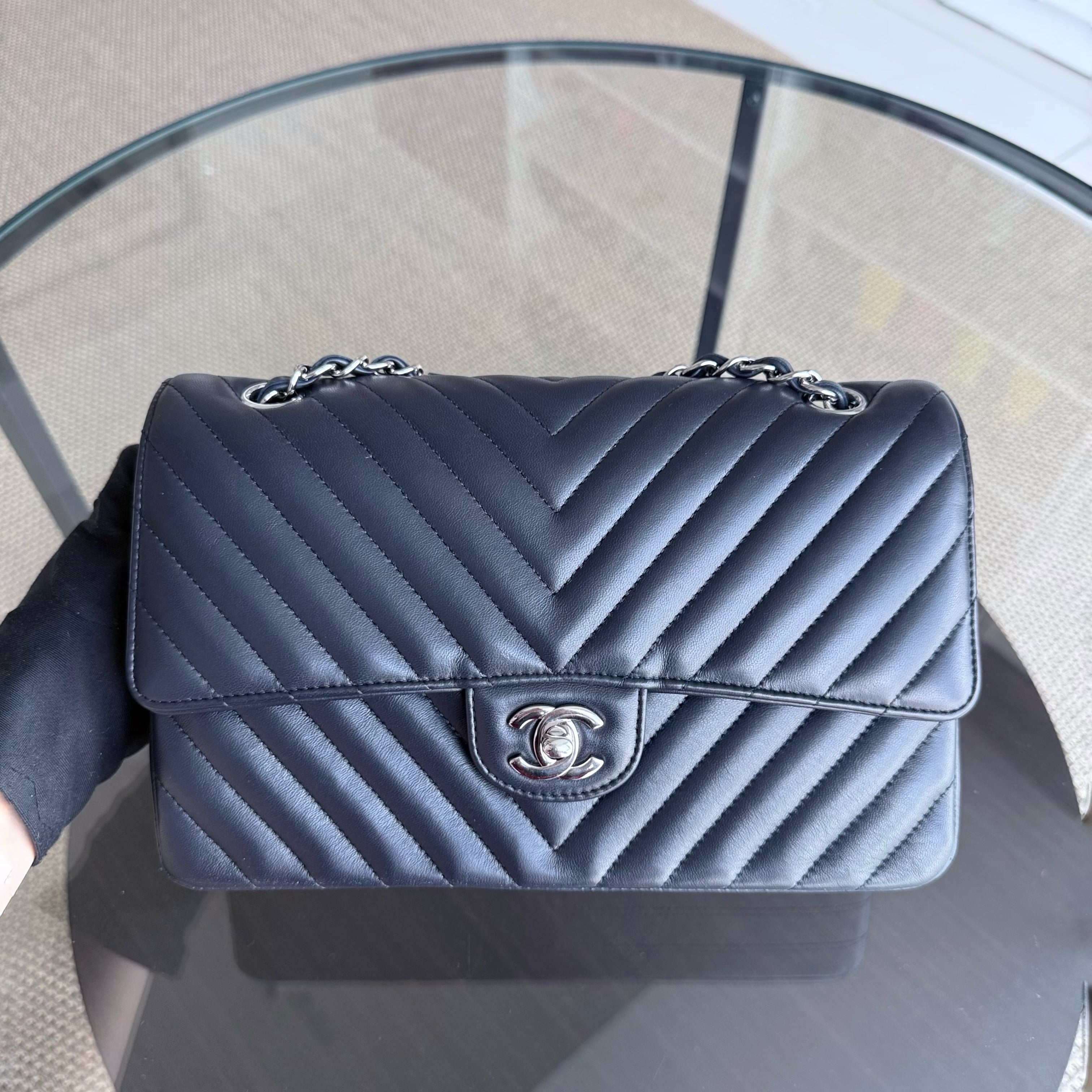 Chanel Classic Flap Medium - 25CM Chevron Lambskin Midnight Dark Blue Silver Hardware Series 25