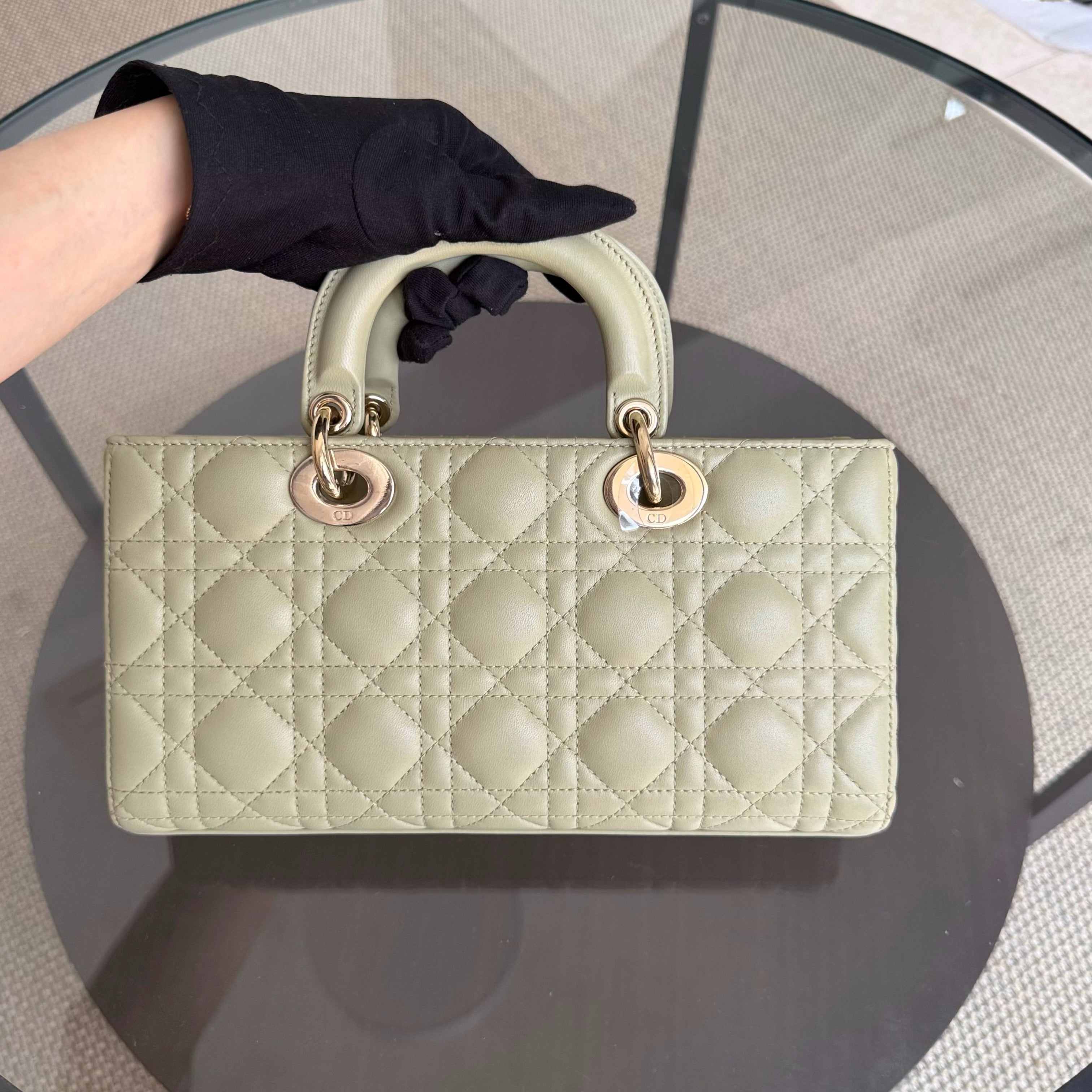 Dior D-Joy Medium - Cannage Lambskin Lime Gold Hardware