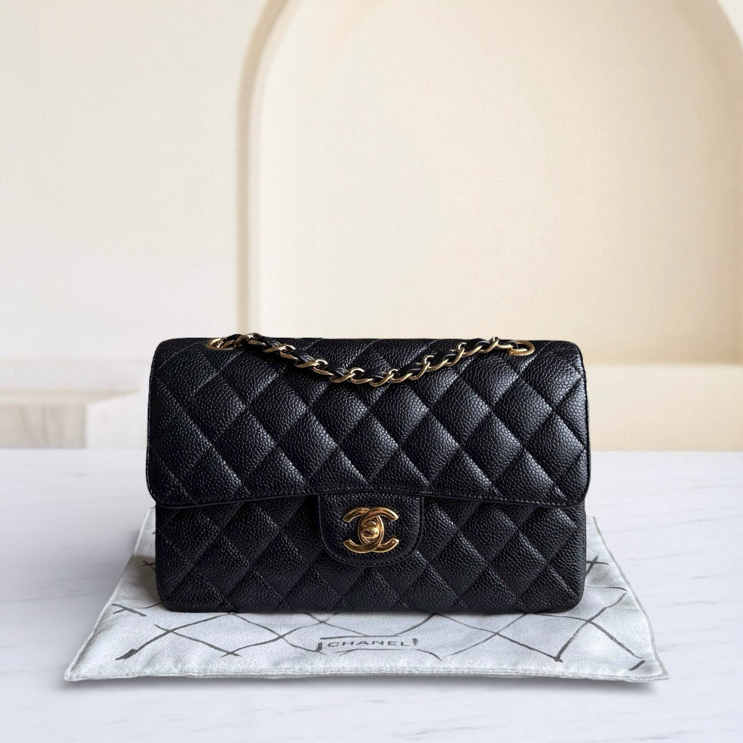 Chanel Classic Flap Small - Caviar 23CM Quilted Black Gold Hardware Series 16