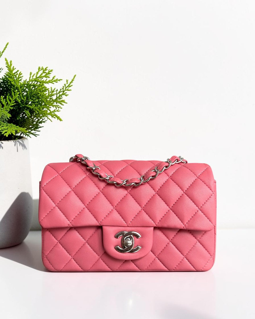 Chanel Classic Flap Mini - 20CM Quilted Lambskin Pink Silver Hardware Series 28