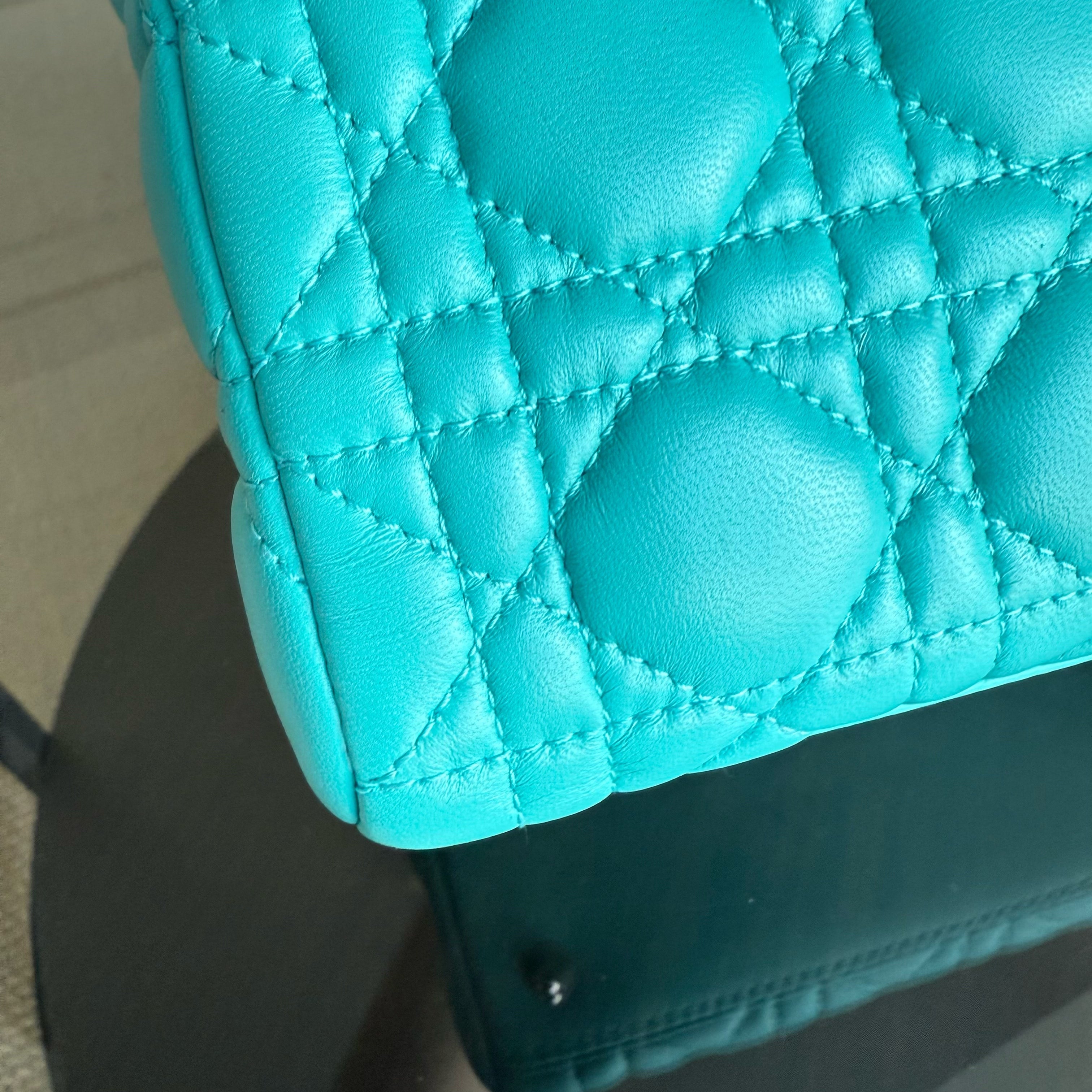 Dior Lady Medium - 25CM Cannage Lambskin Light Blue Silver Hardware