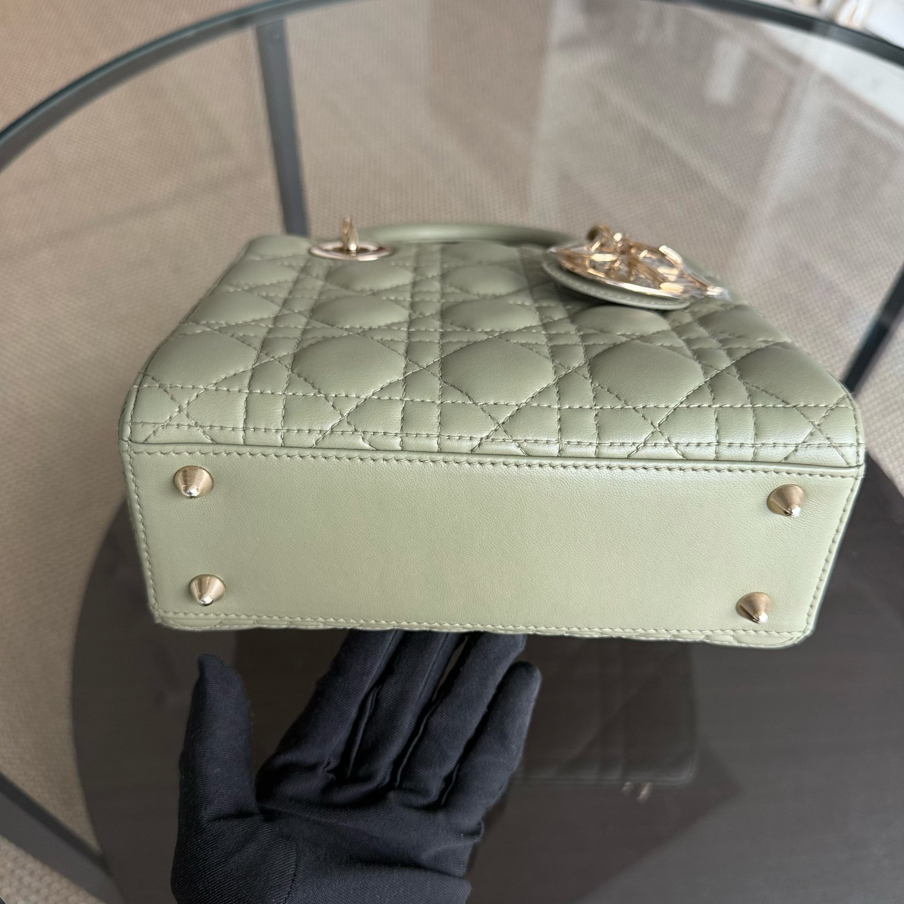Dior Lady Small - Cannage Lambskin Mint Green Gold Hardware