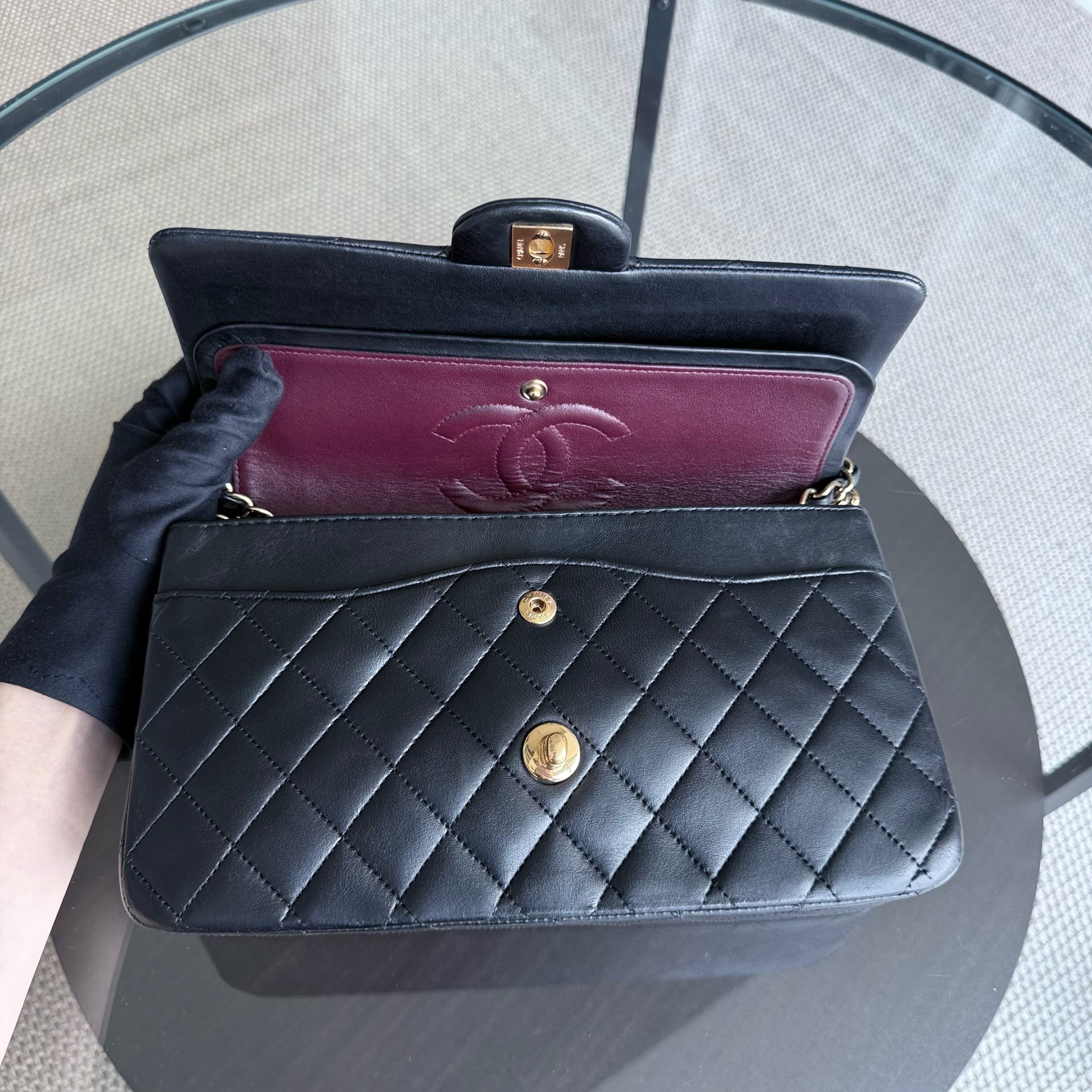 Chanel Classic Flap Medium - 25CM Quilted Lambskin Black Gold Hardware Series 15