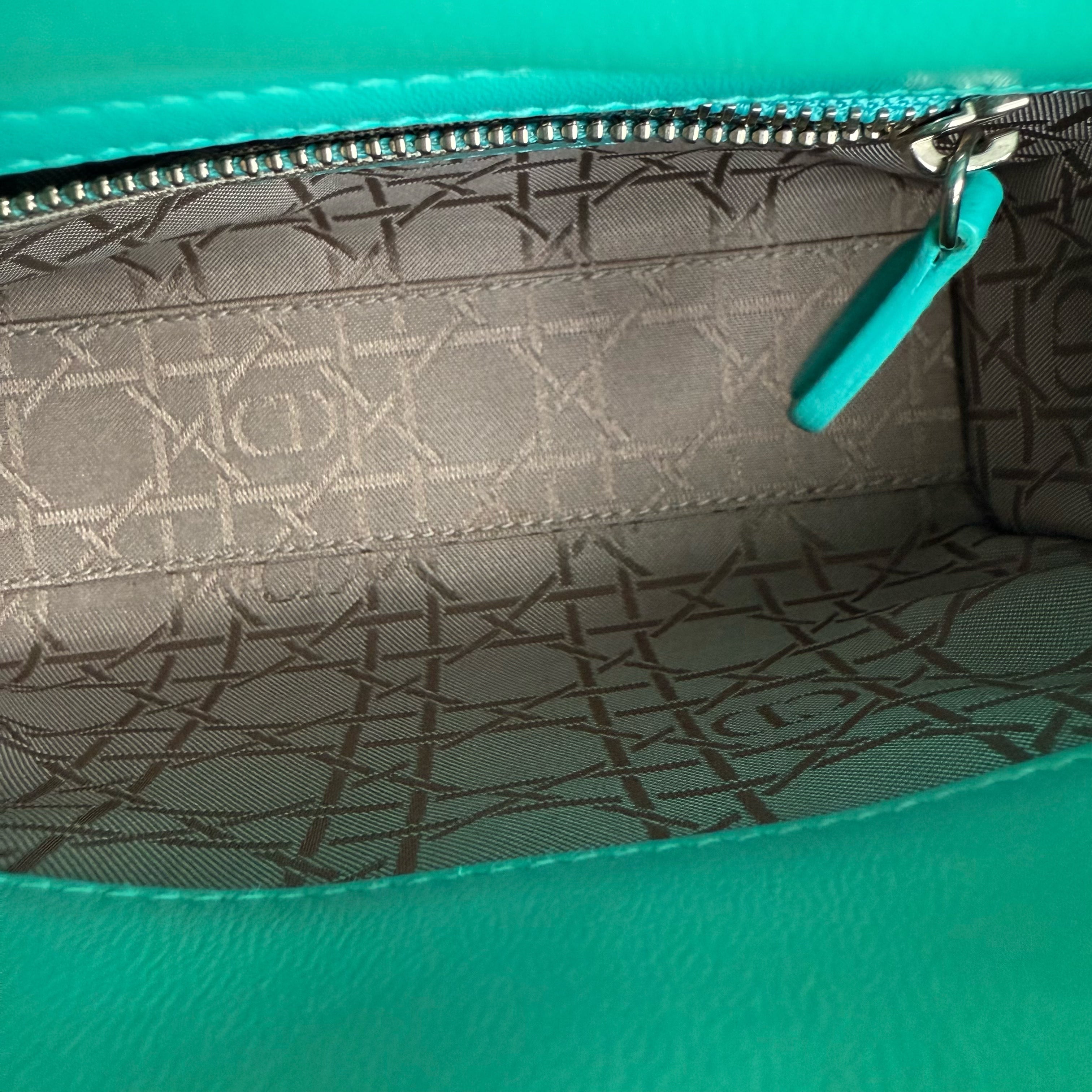 Dior Lady Mini - Cannage Lambskin Cyan Blue Silver Hardware Adjustable Strap