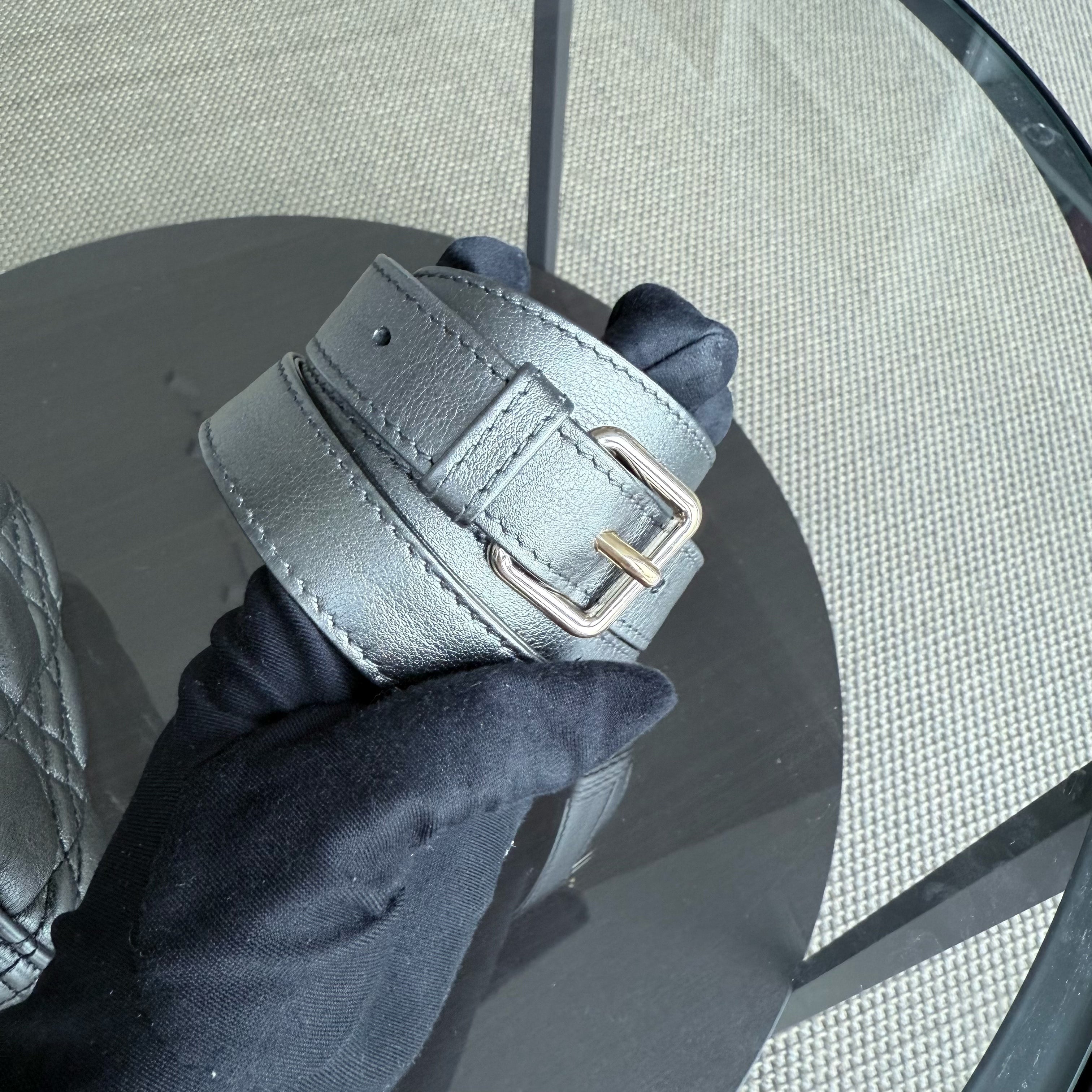 Dior Lady Medium - Cannage Calfskin Metallic Silver Gunmetal Gold Hardware Adjustable Strap