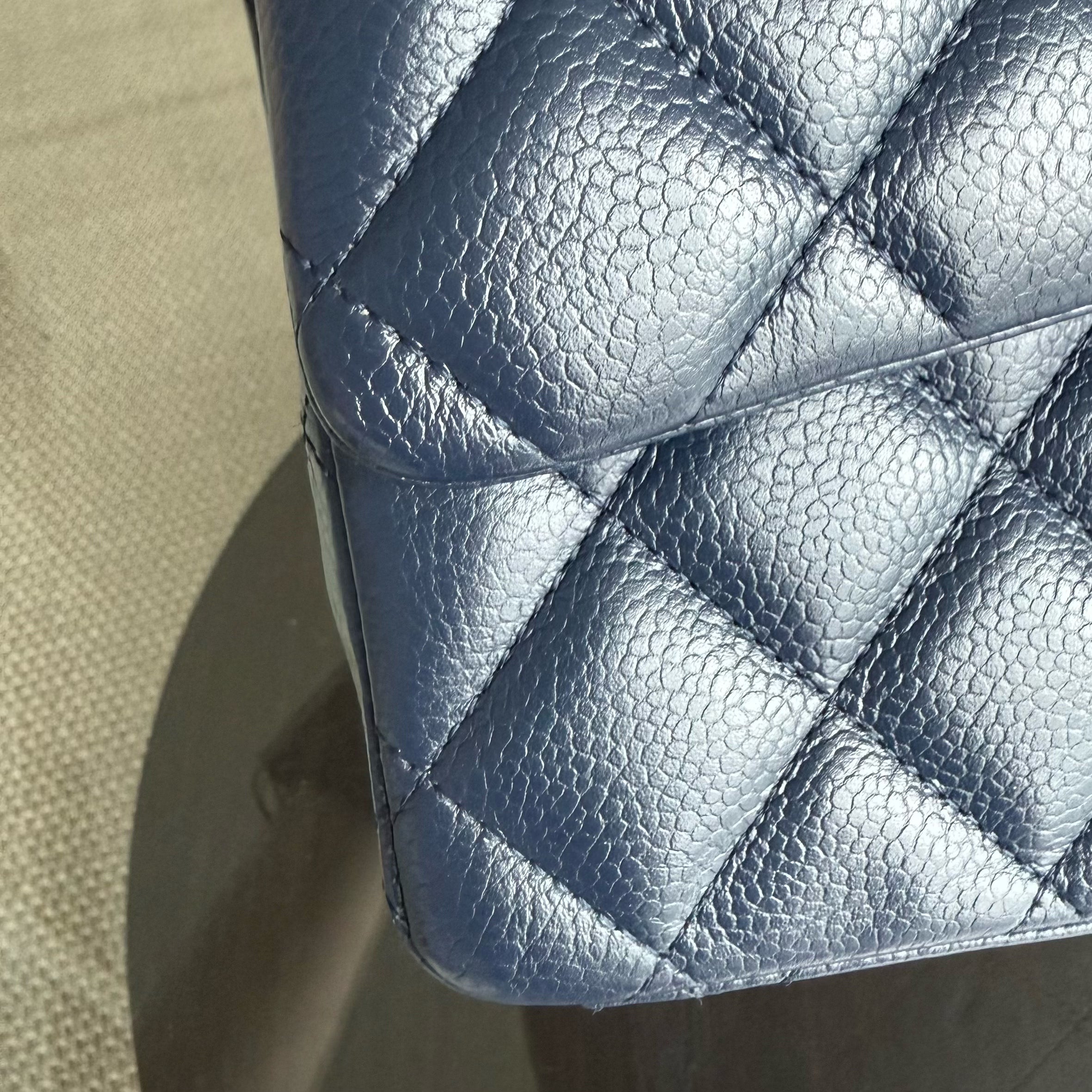 Chanel Classic Flap Maxi - Caviar Double Flap 34CM Quilted Dark Blue Silver Hardware Series 15