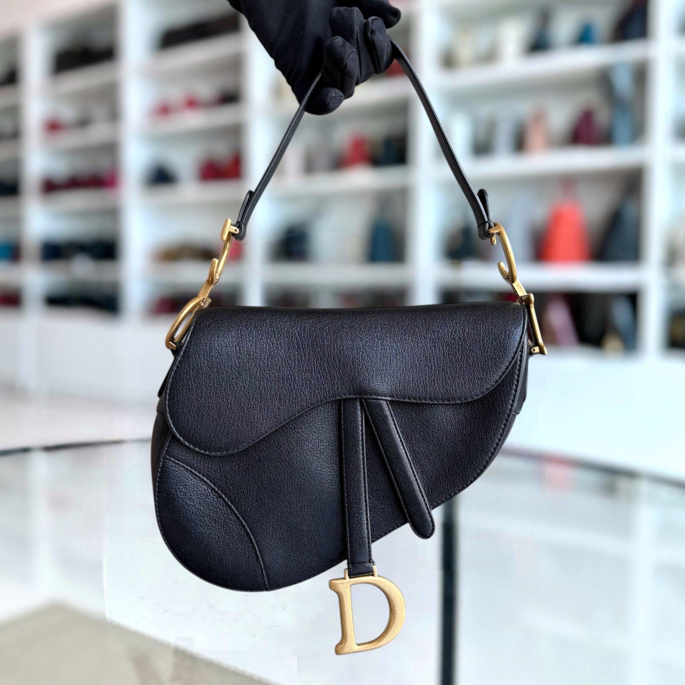 Dior Saddle Medium - 25CM Calfskin Black Gold Hardware
