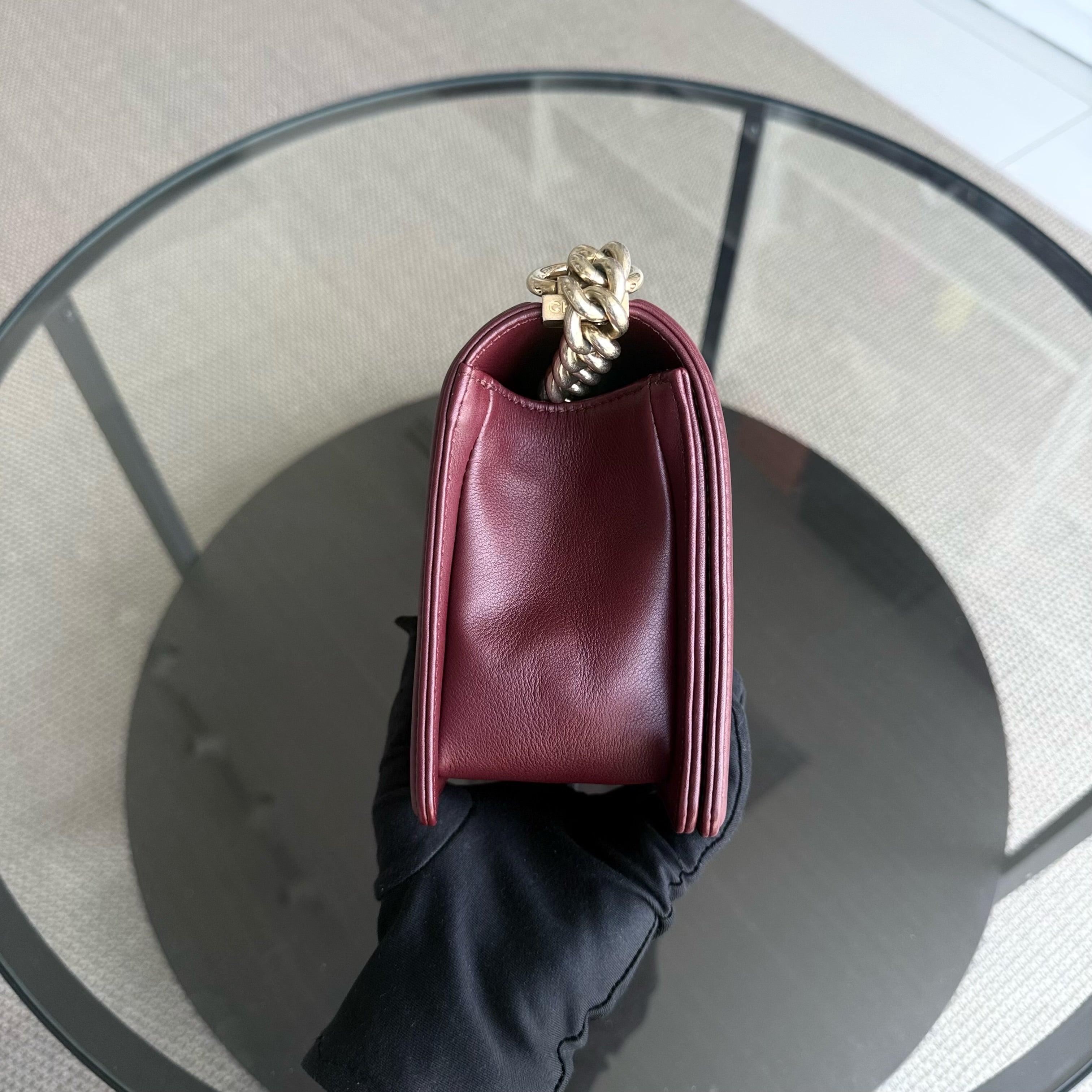 Chanel Boy Medium - 25CM Quilted Calfskin Burgundy Red Gold Hardware Series 23