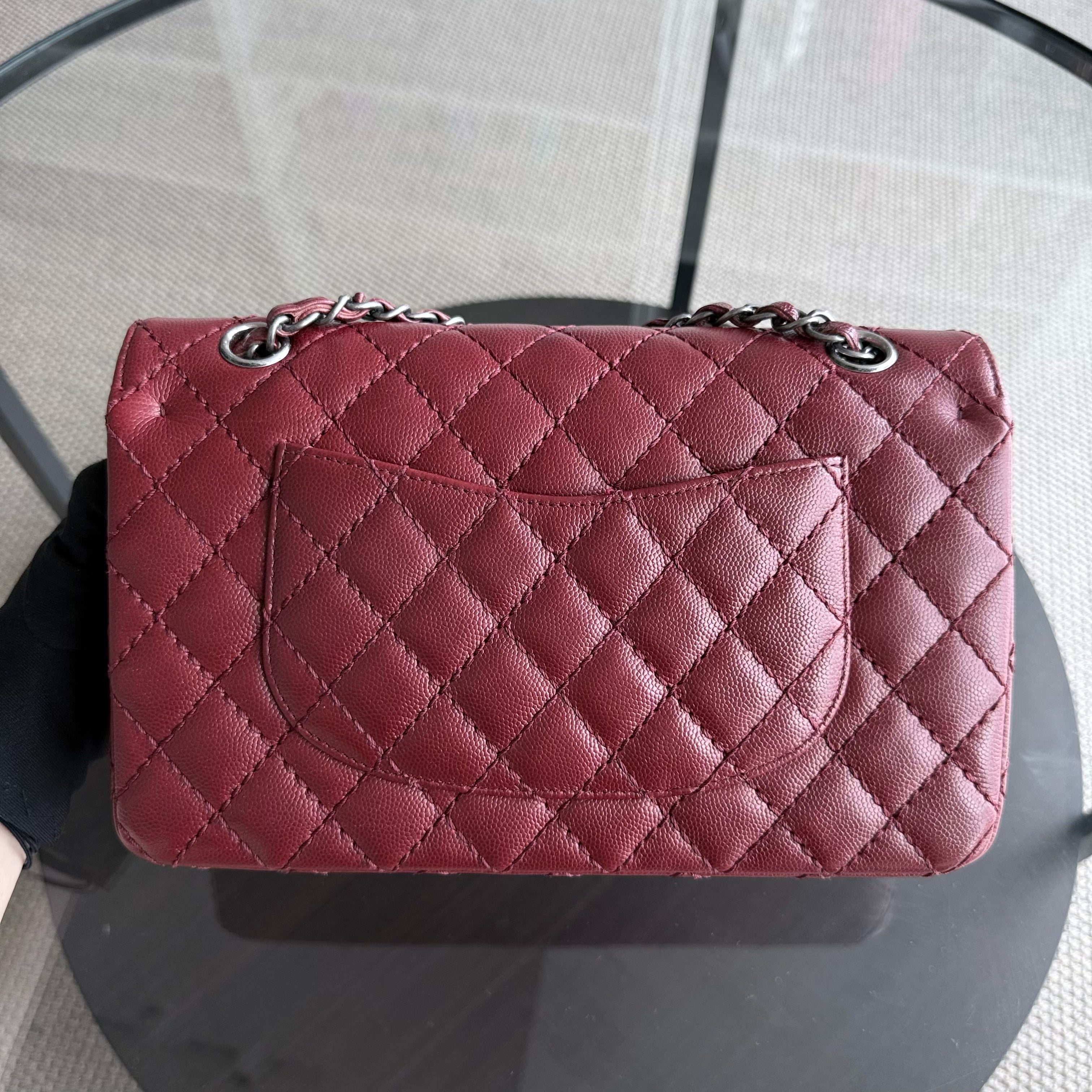 Chanel Classic Flap Medium - Caviar 25CM Quilted Burgundy Dark Red Ruthenium Silver Hardware Series 23