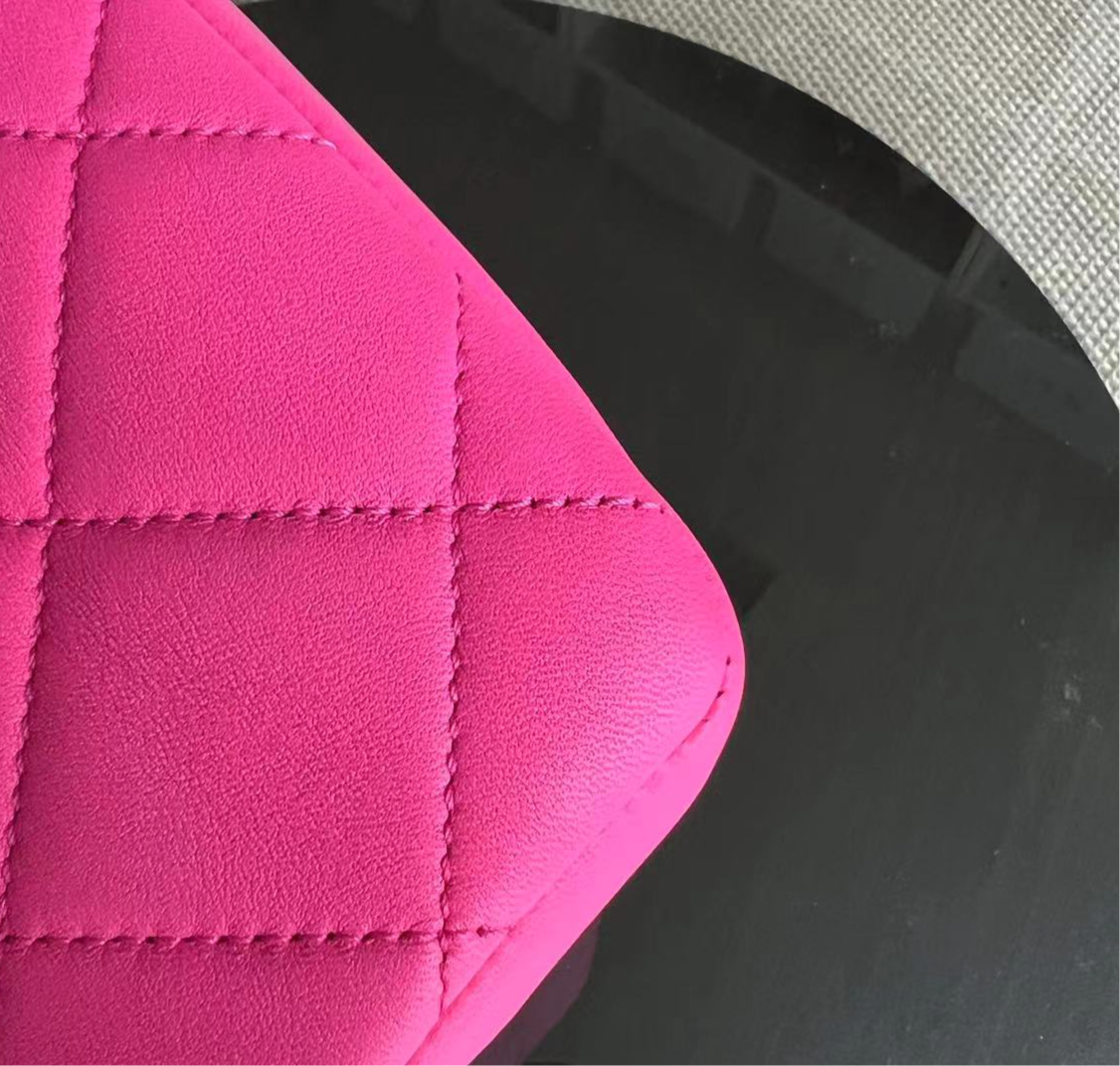 Chanel 2020 Elegant Resin Chain Classic Flap - Quilted Lambskin Hot Pink Two-Tone Golden Hardware No 29